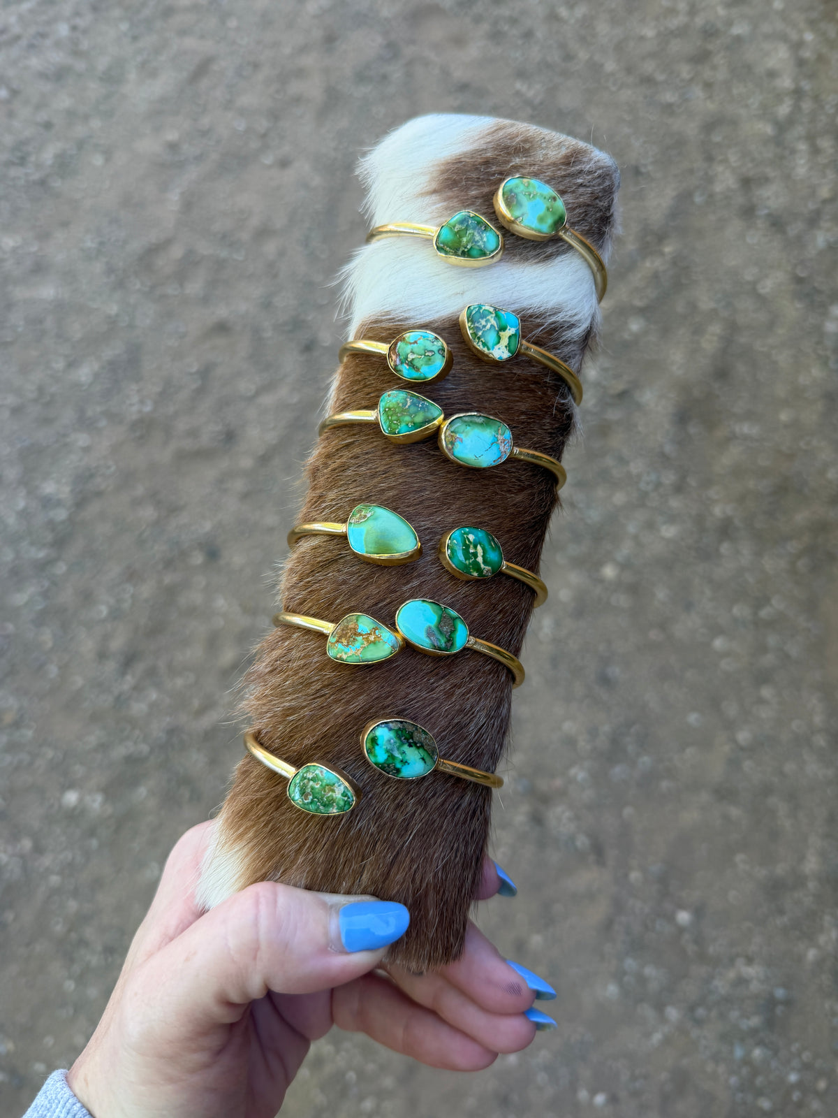 “The Golden Collection” Golden Hour Handmade Natural Sonoran Mountain Turquoise 14k Gold Plated Adjustable Bracelet Cuff