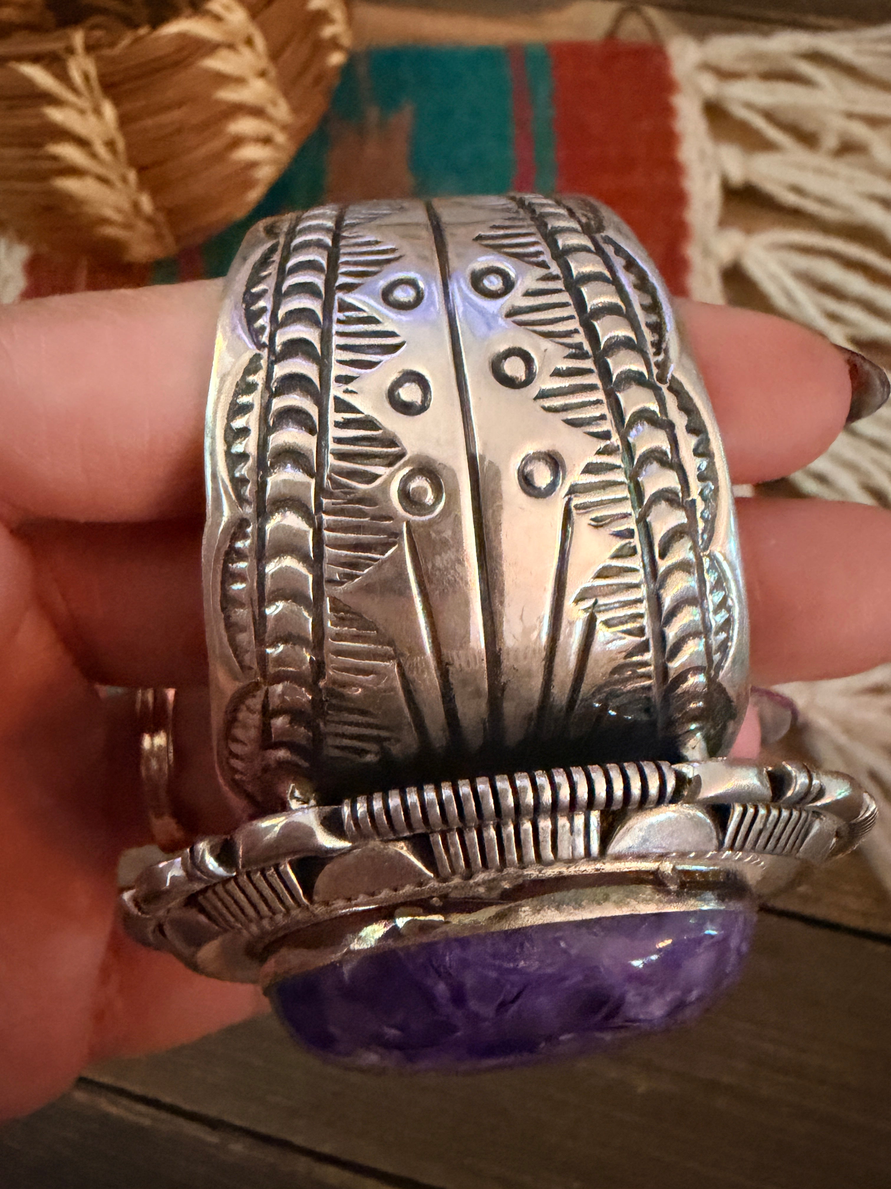 Handcrafted Charoite & Sterling Silver Cuff Bracelet by Marcella James