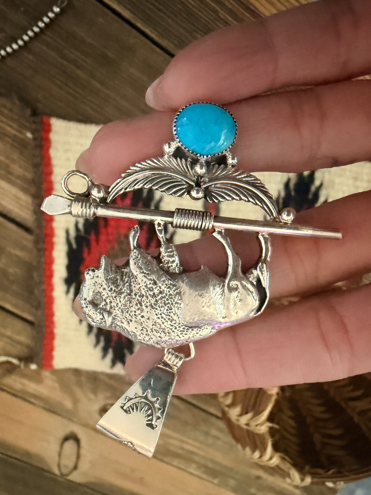 Handcrafted Sterling Silver & Turquoise Buffalo Pendant