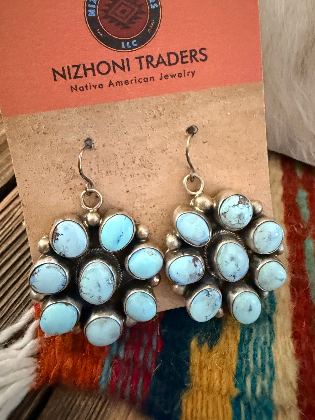 Handcrafted Golden Hills Turquoise & Sterling Silver Cluster Necklace and Earring Set by Kathleen Chavez