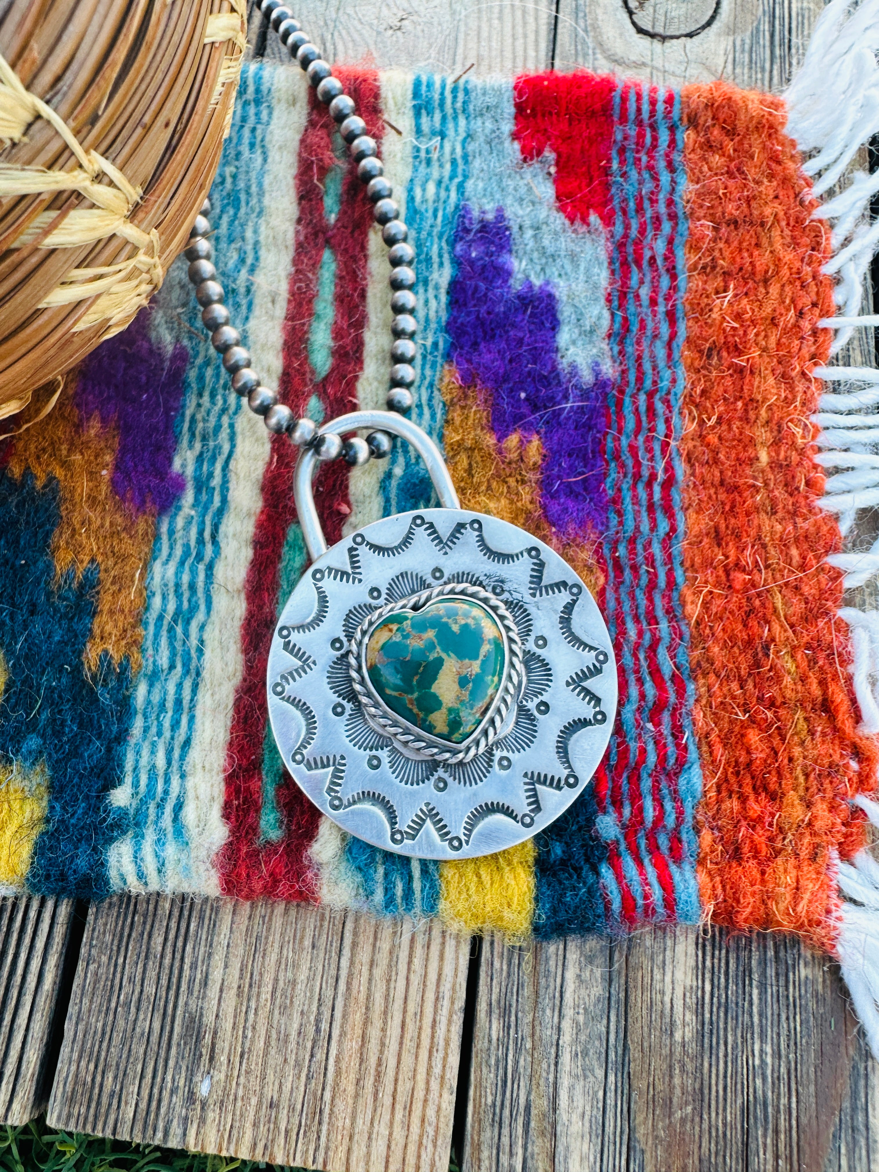 Handcrafted Turquoise & Sterling Silver Locket Style Pendant by Charles Johnson