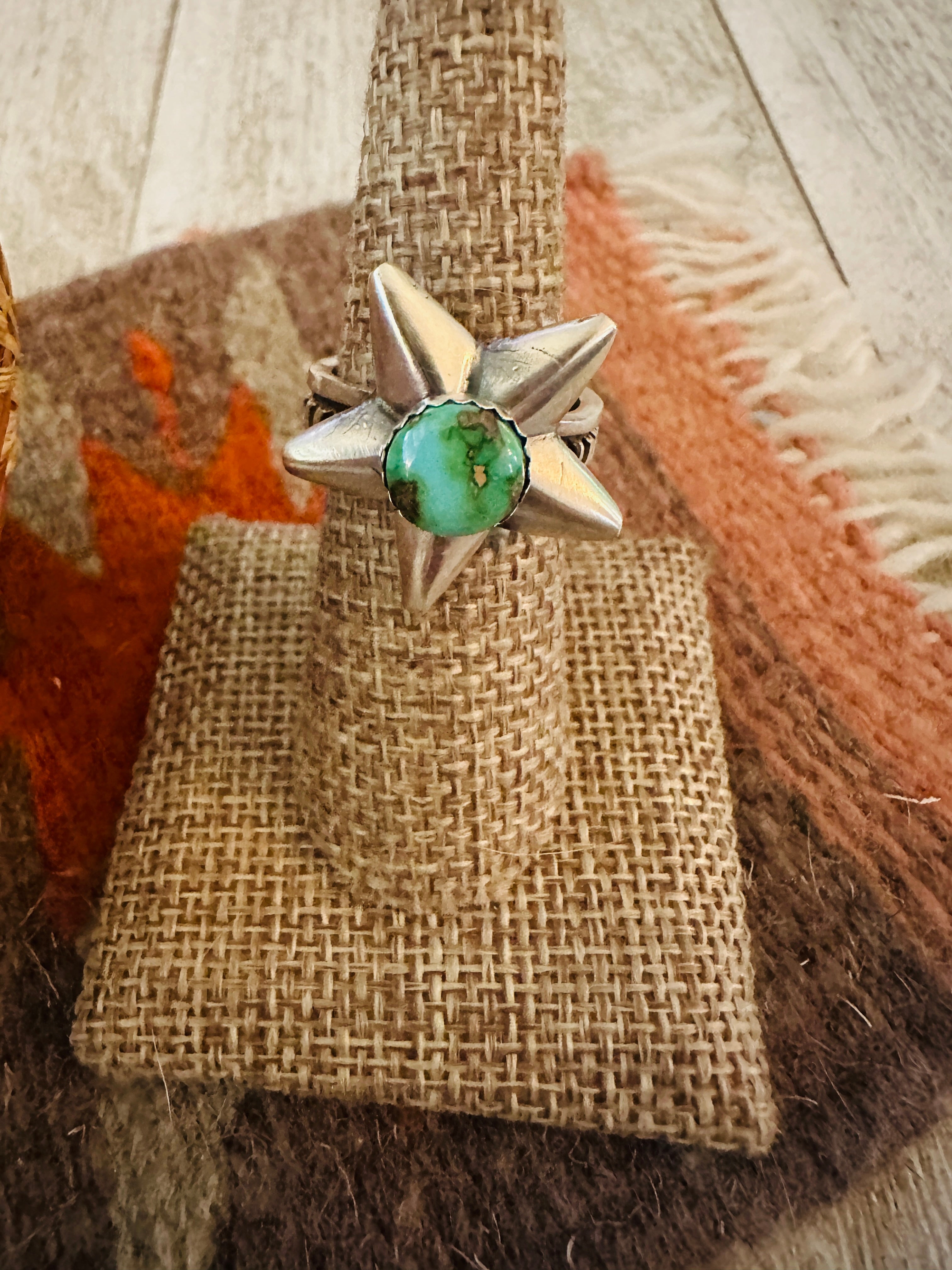 Handcrafted Sterling Silver & Turquoise Adjustable Star Ring