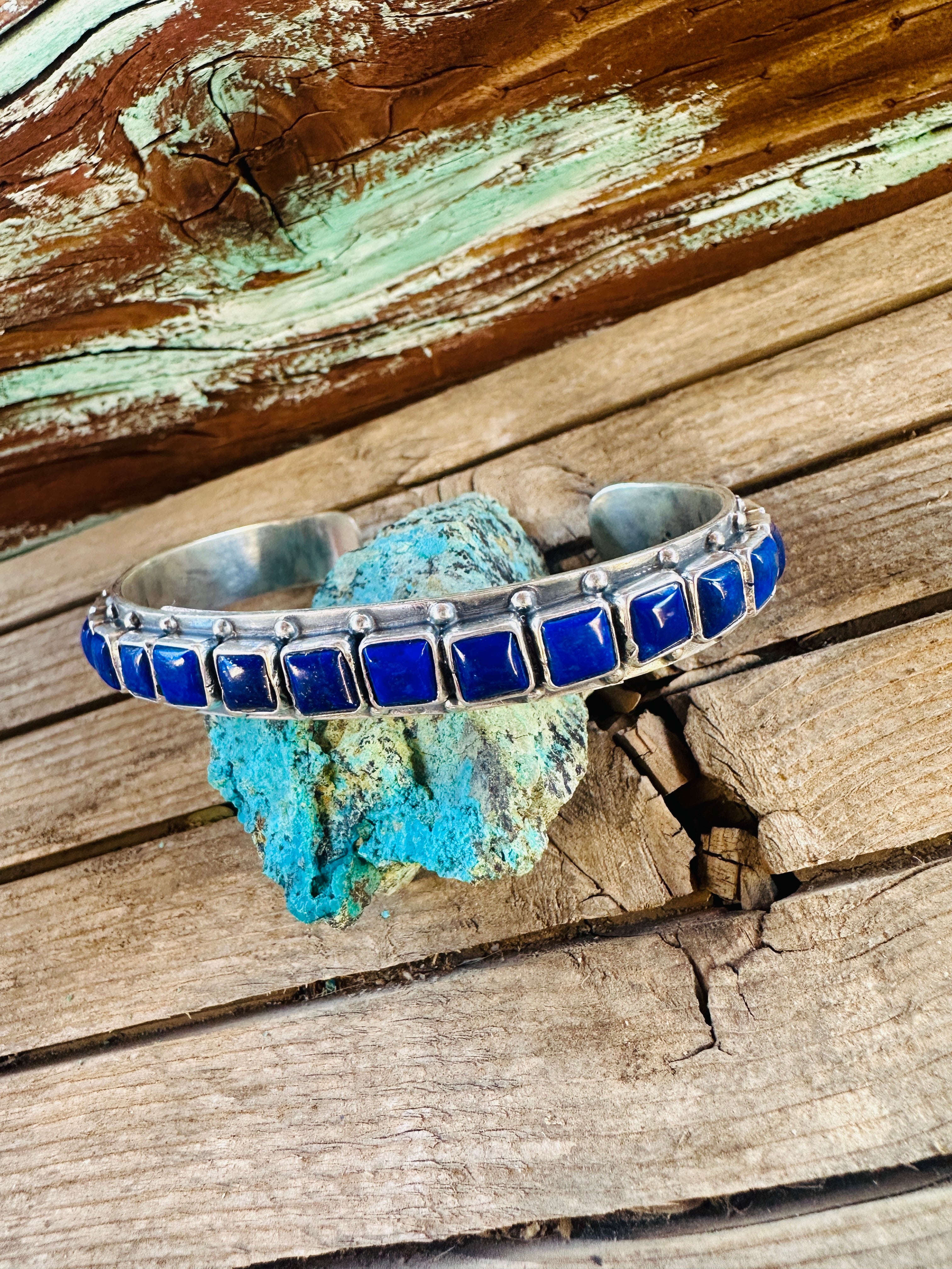 Handcrafted Sterling Silver and Lapis Cuff Bracelet by Federico Jimenez
