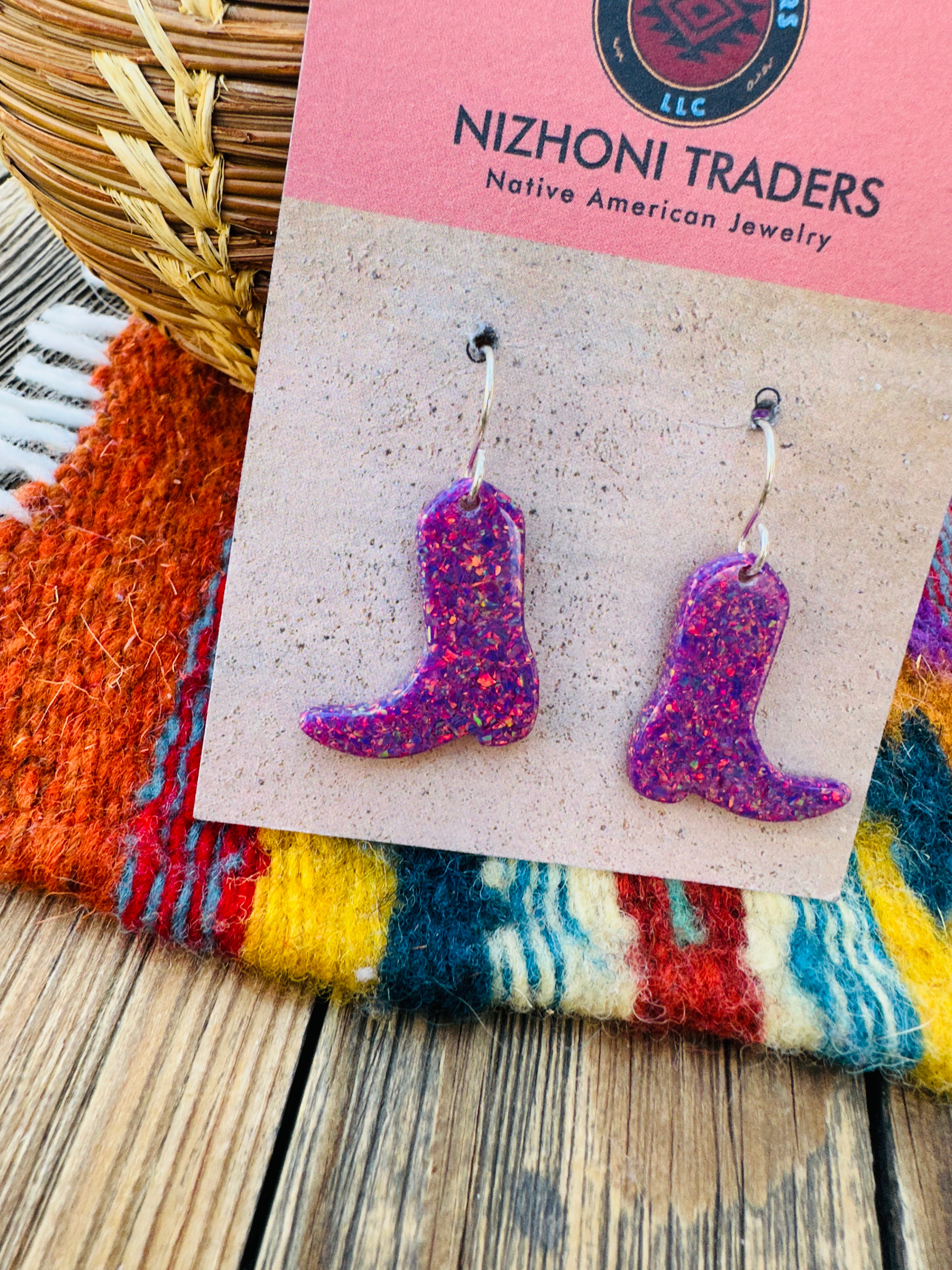 Handcrafted Sterling Silver & Opal Cowboy Boot Dangle Earrings