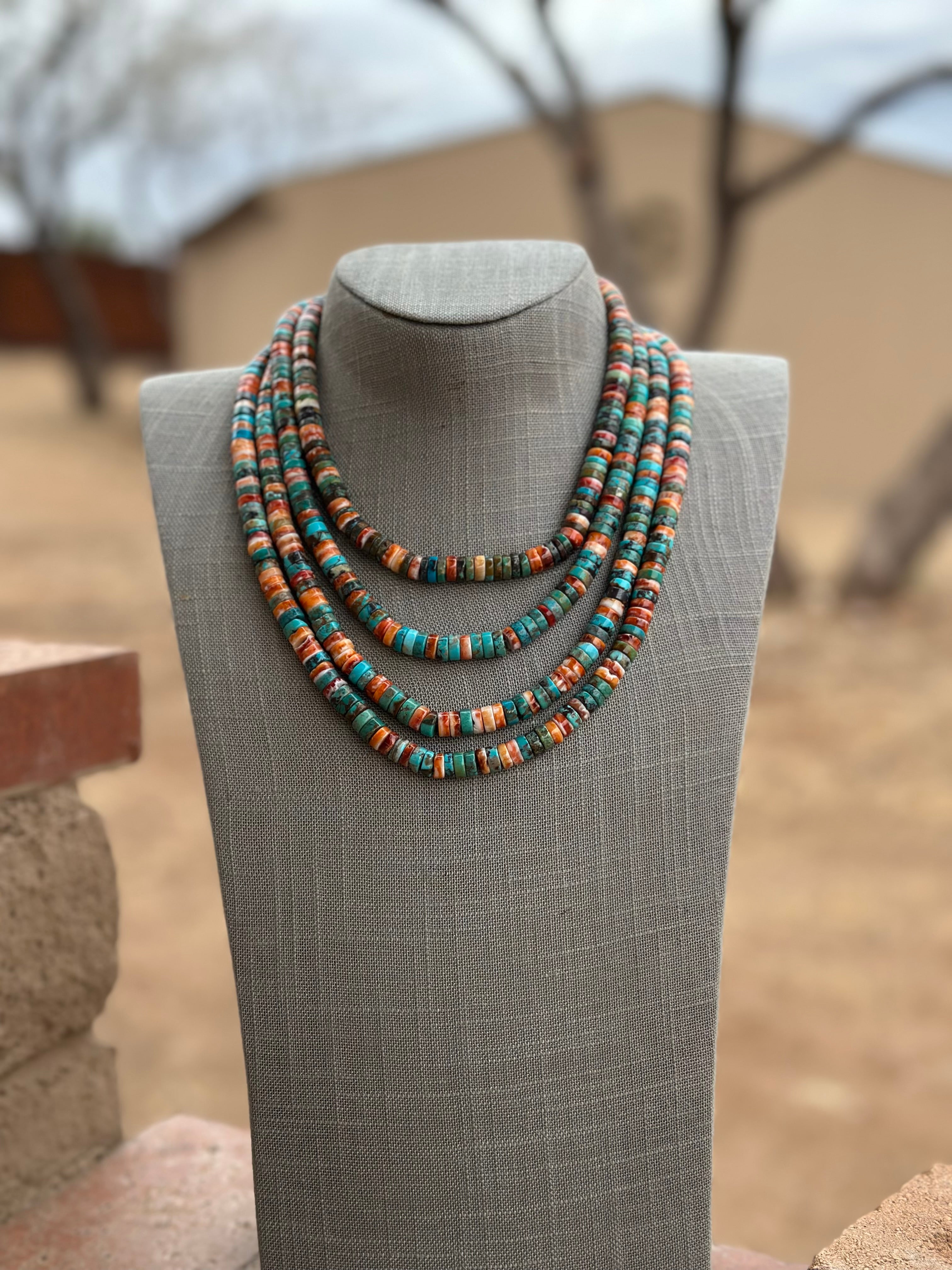 Handcrafted Kingman Turquoise & Spiny Sterling Silver 8mm Beaded Necklace