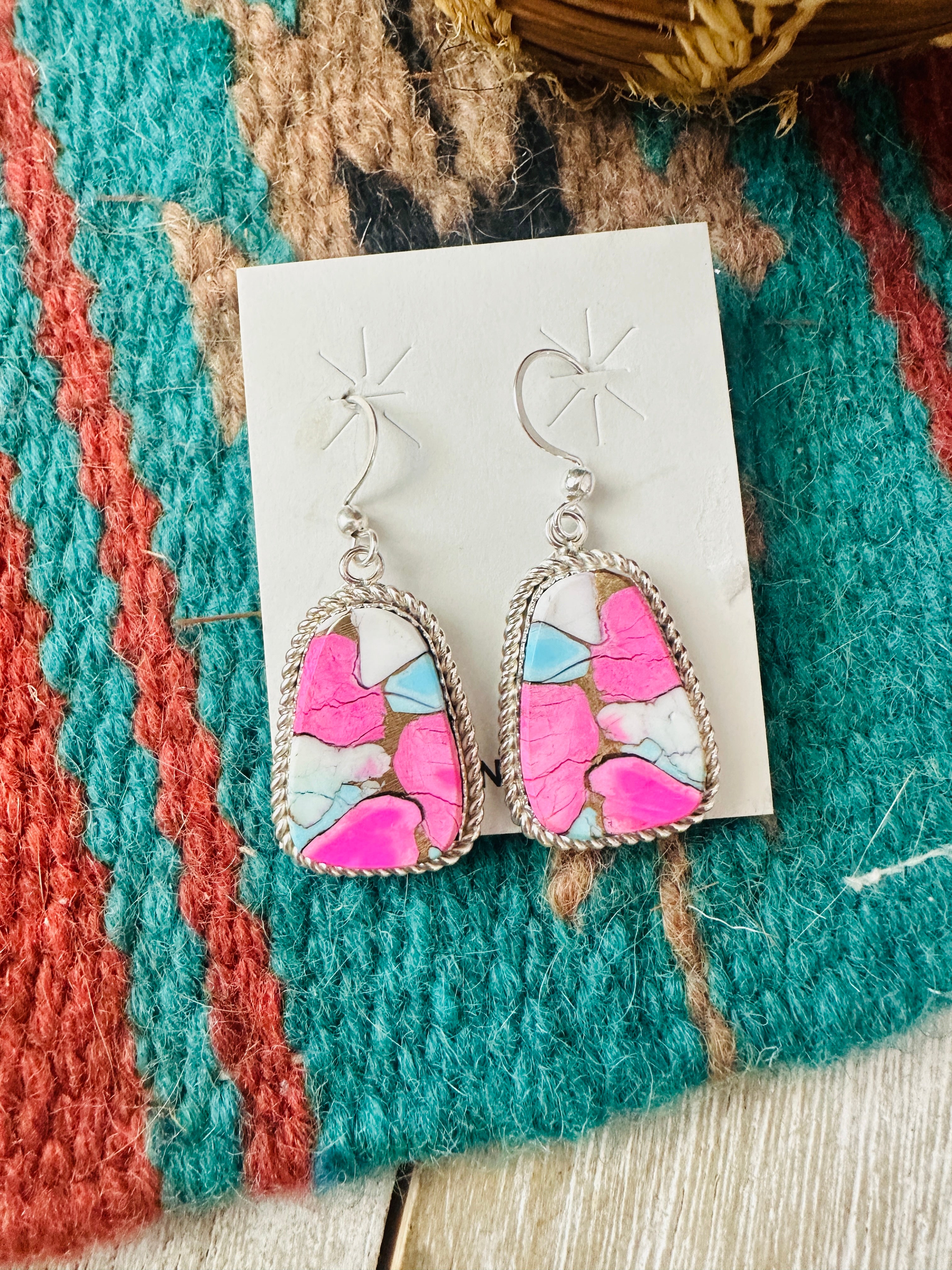 Handcrafted Cotton Candy and Sterling Silver Dangle Earrings