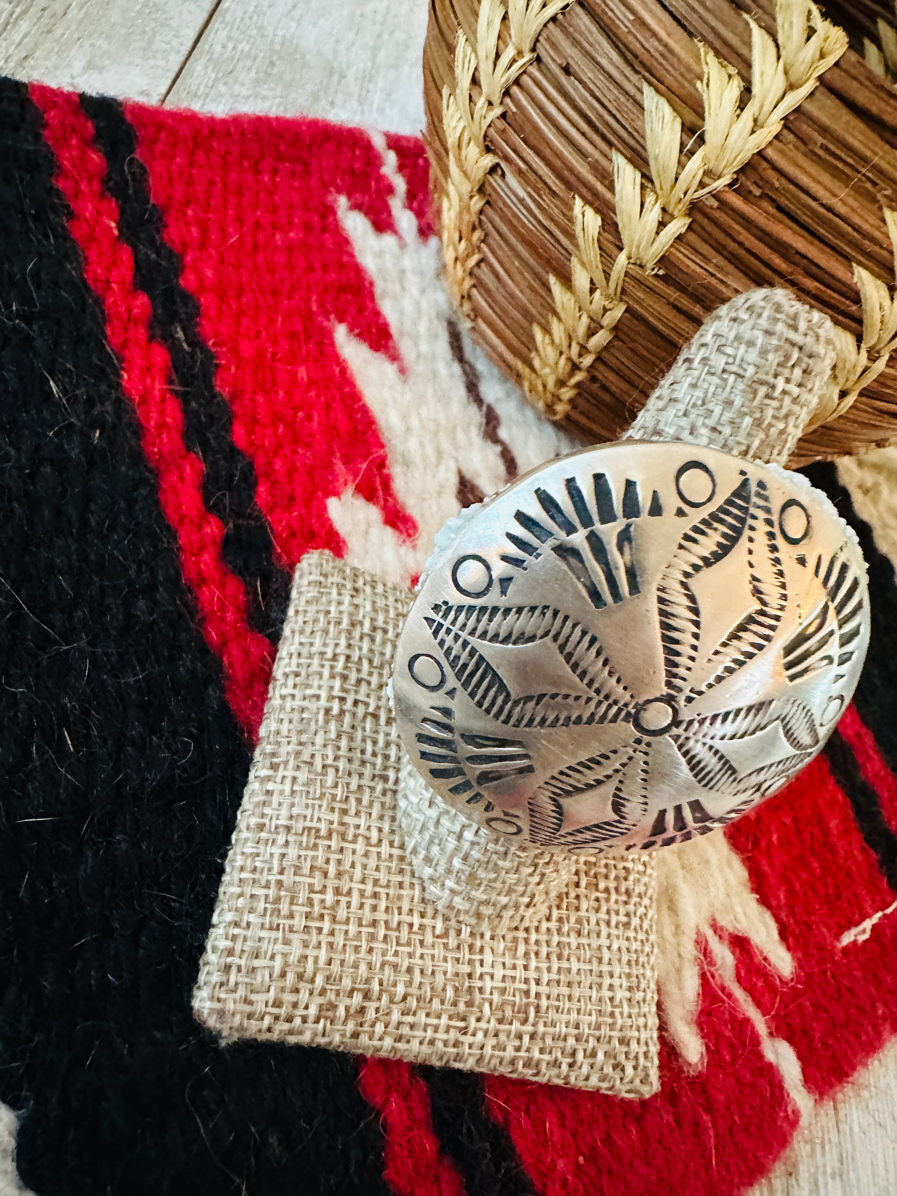 Handcrafted Sterling Silver Adjustable Concho Ring by Leander Tahe