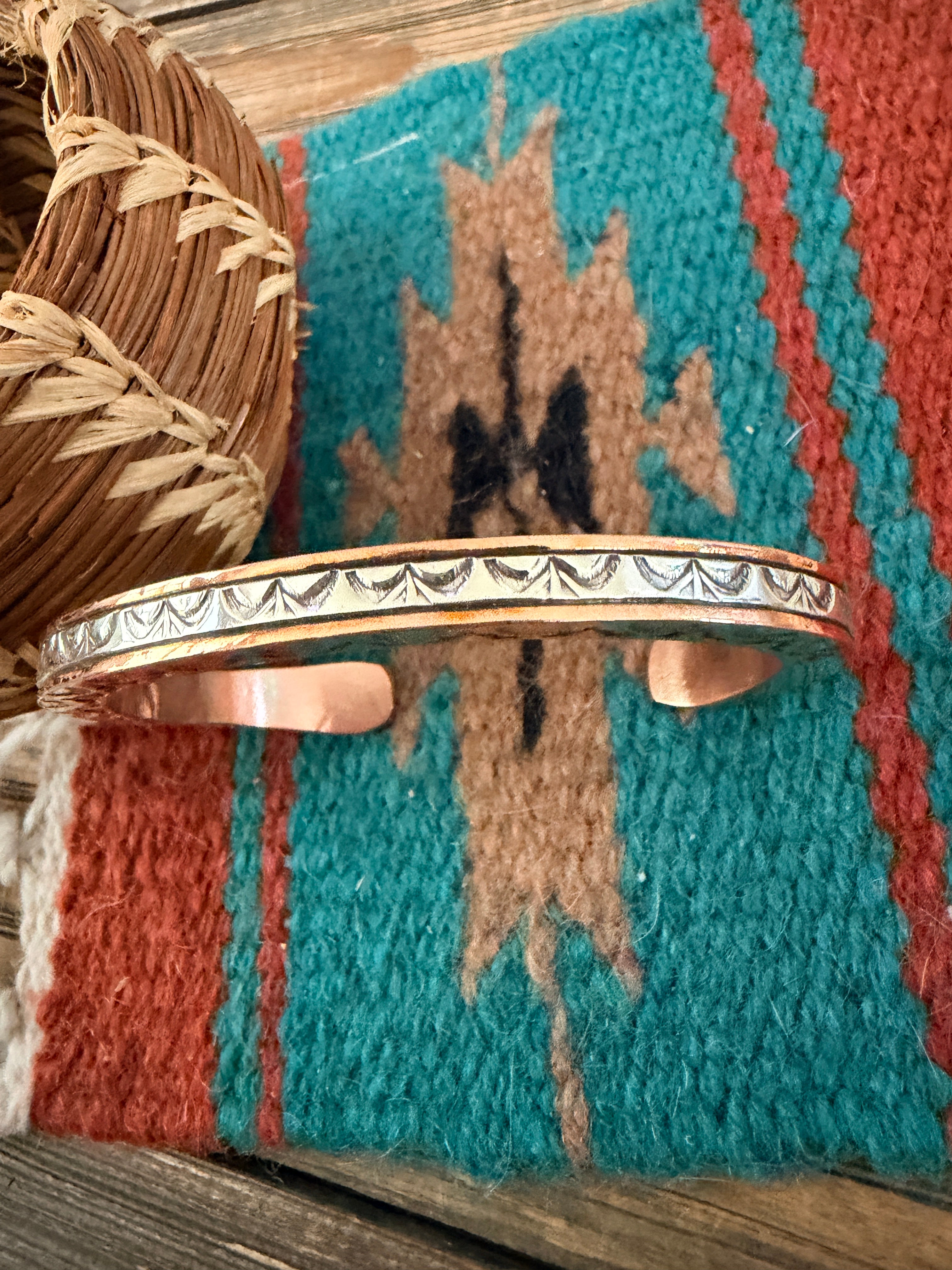 Handcrafted Copper & Sterling Silver Cuff Bracelet by Wylie Secatero