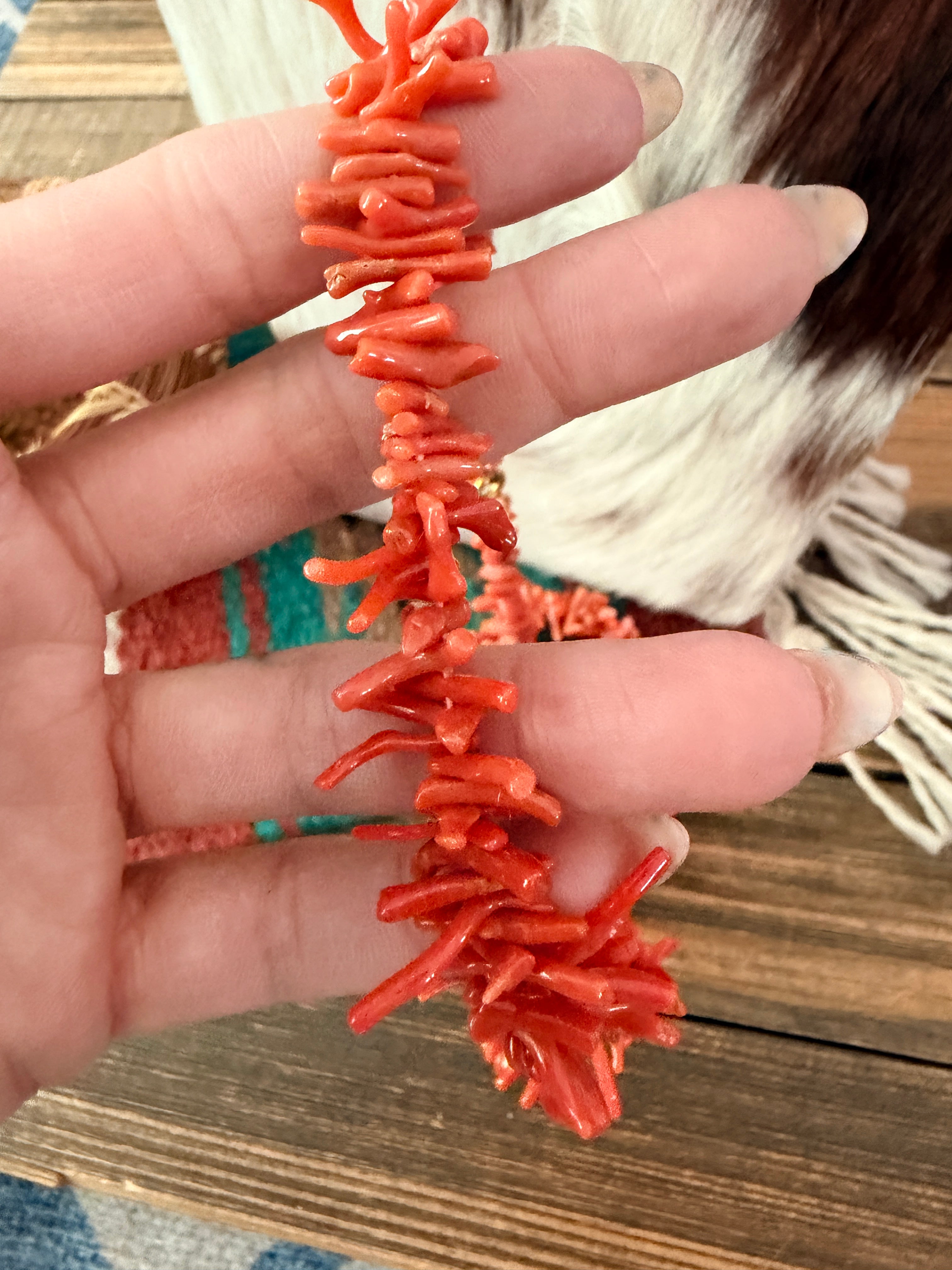 Old Pawn Handmade Red Branch Coral Beaded Necklace