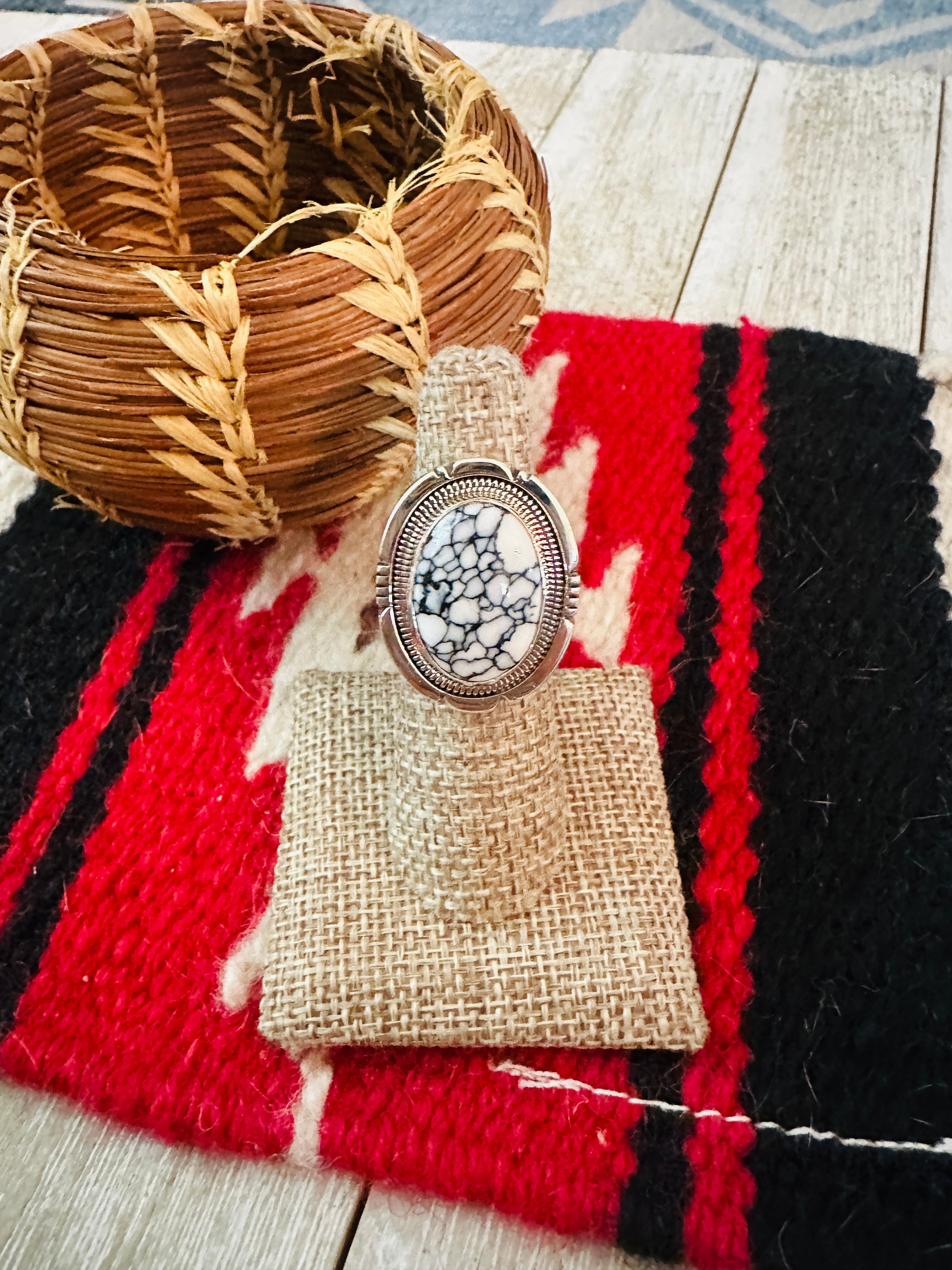 Handcrafted Howlite & Sterling Silver Ring by Wydell Billie