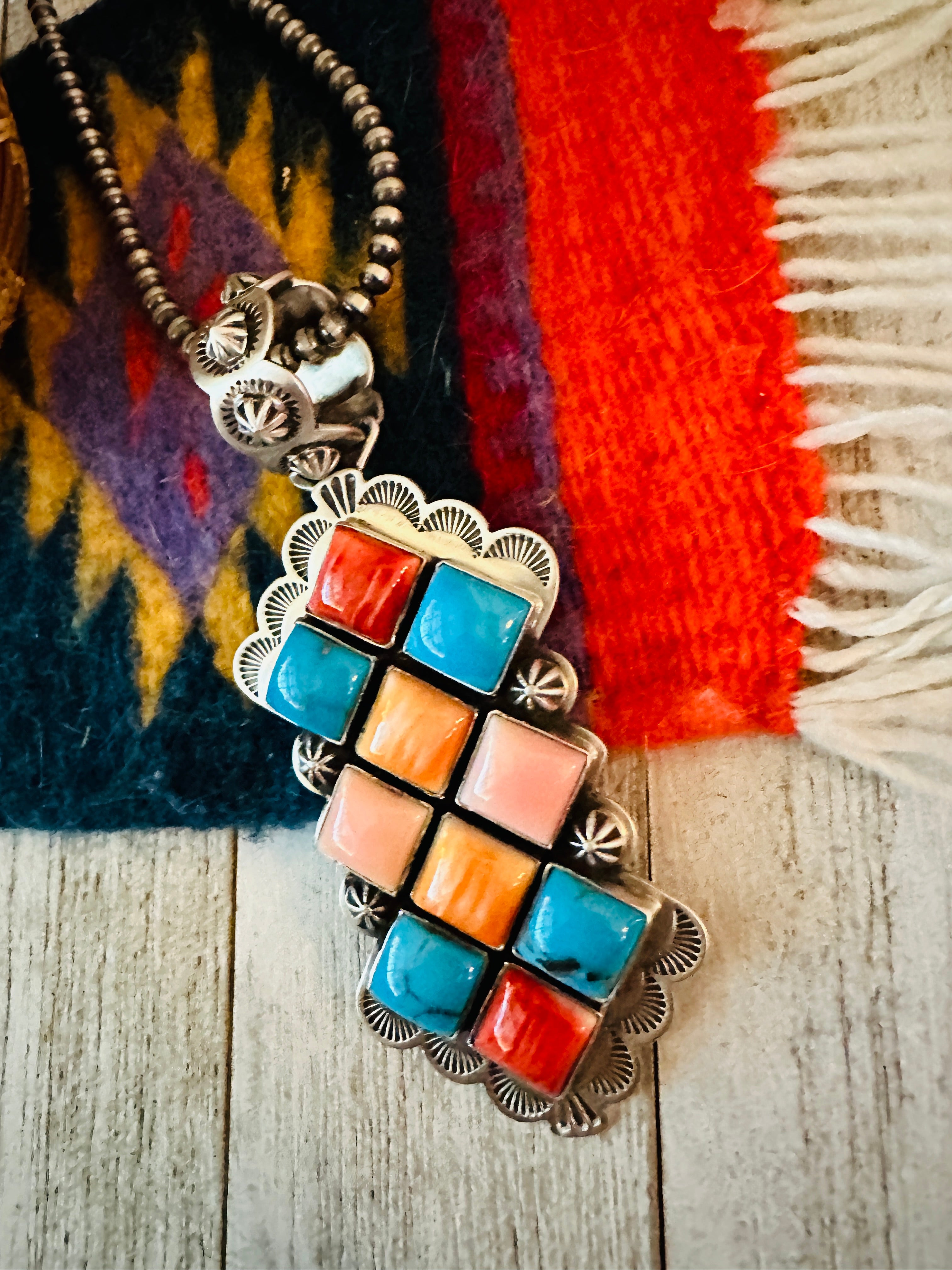 Handcrafted Multi Stone and Sterling Silver Cluster Pendant by Charles Johnson