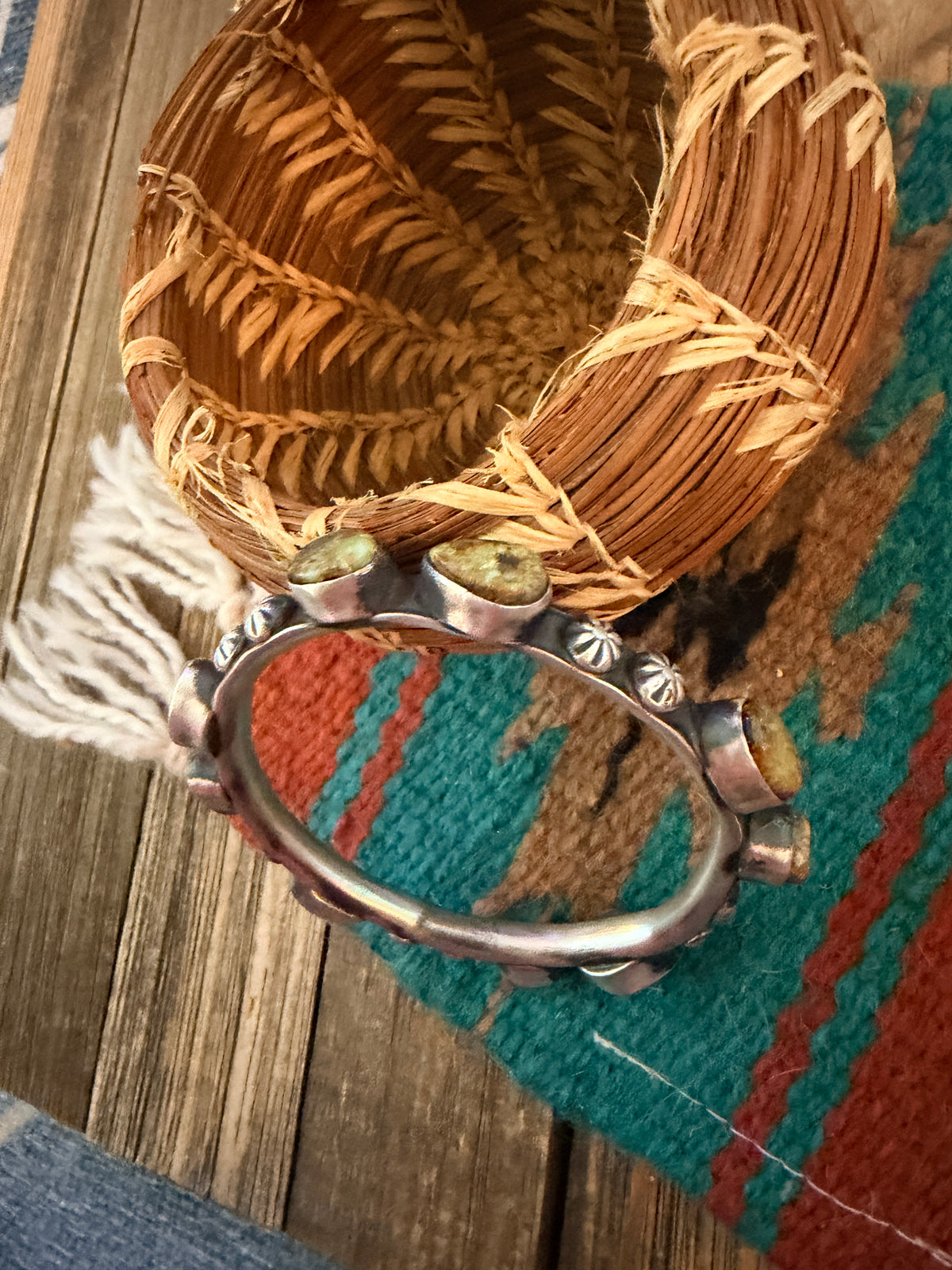 Handcrafted Palomino Turquoise & Sterling Silver Bangle Bracelet by Chimney Butte