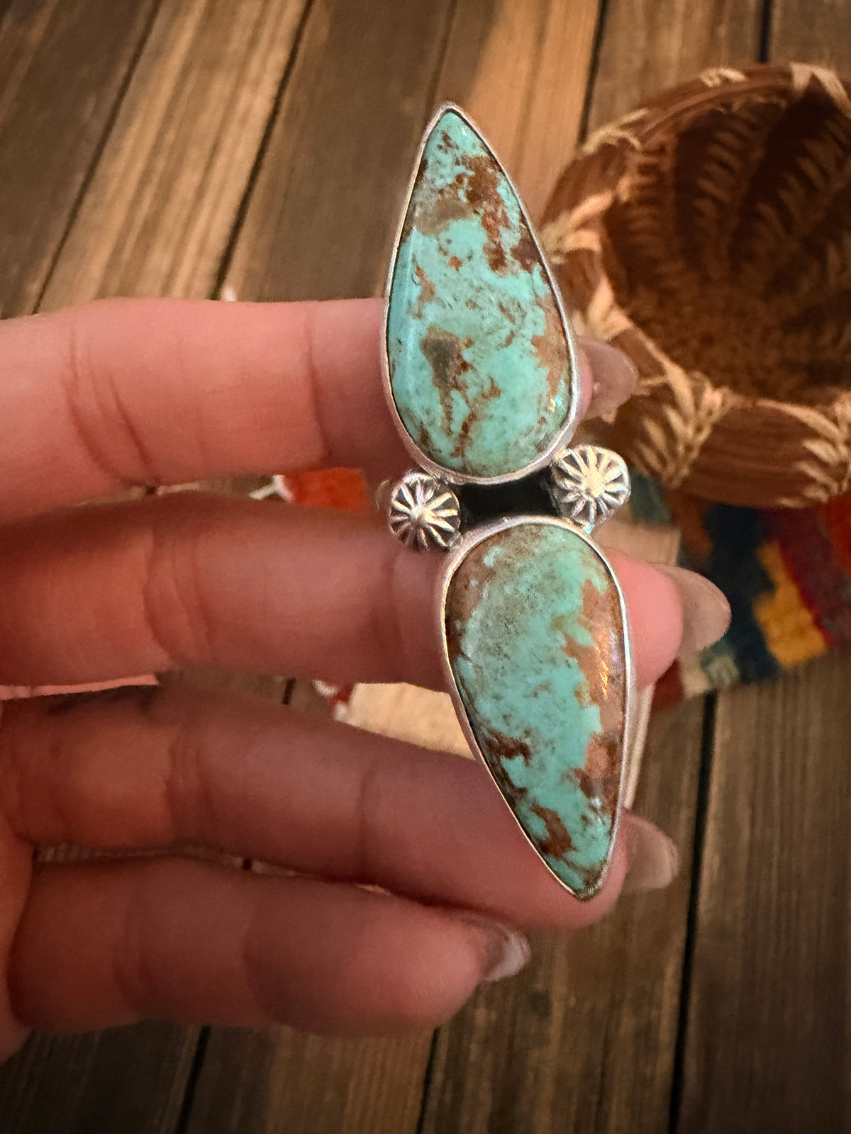 Handcrafted Number 8 Turquoise & Sterling Silver Cluster Adjustable Ring