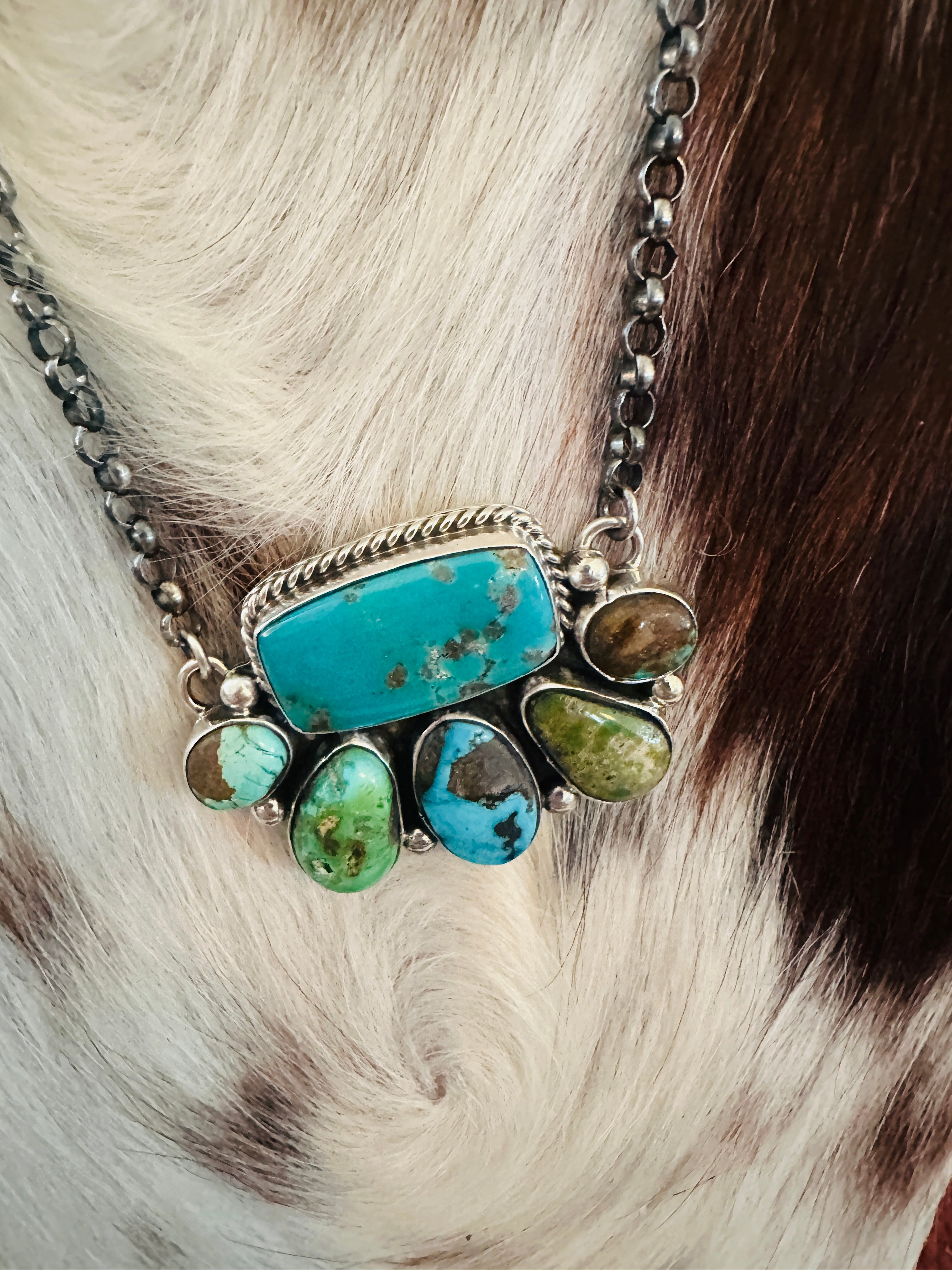 Handcrafted Sterling Silver & Turquoise Cluster Necklace by Emerson Thompson