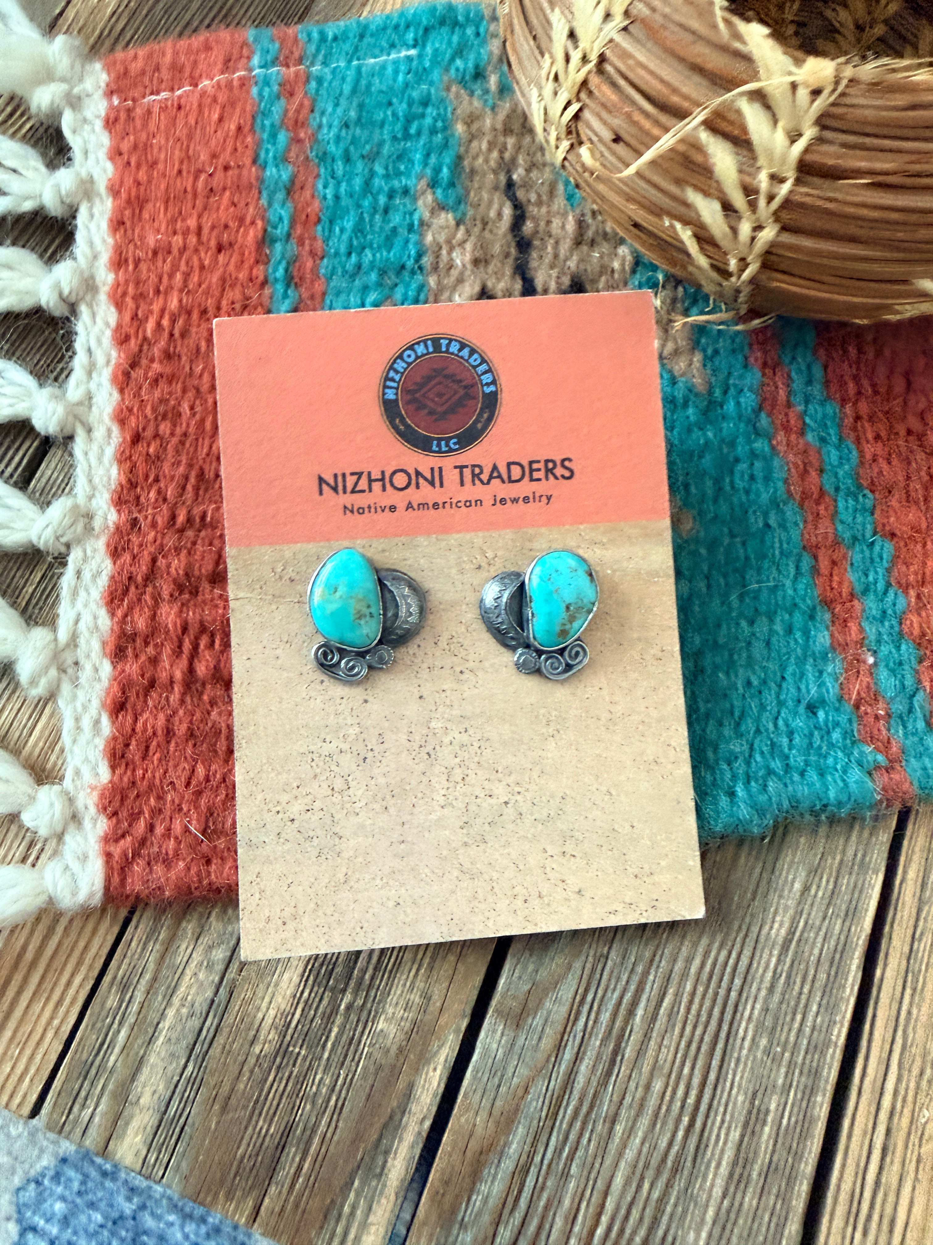 Handcrafted Turquoise & Sterling Silver Stud Earrings by Jacqueline Silver
