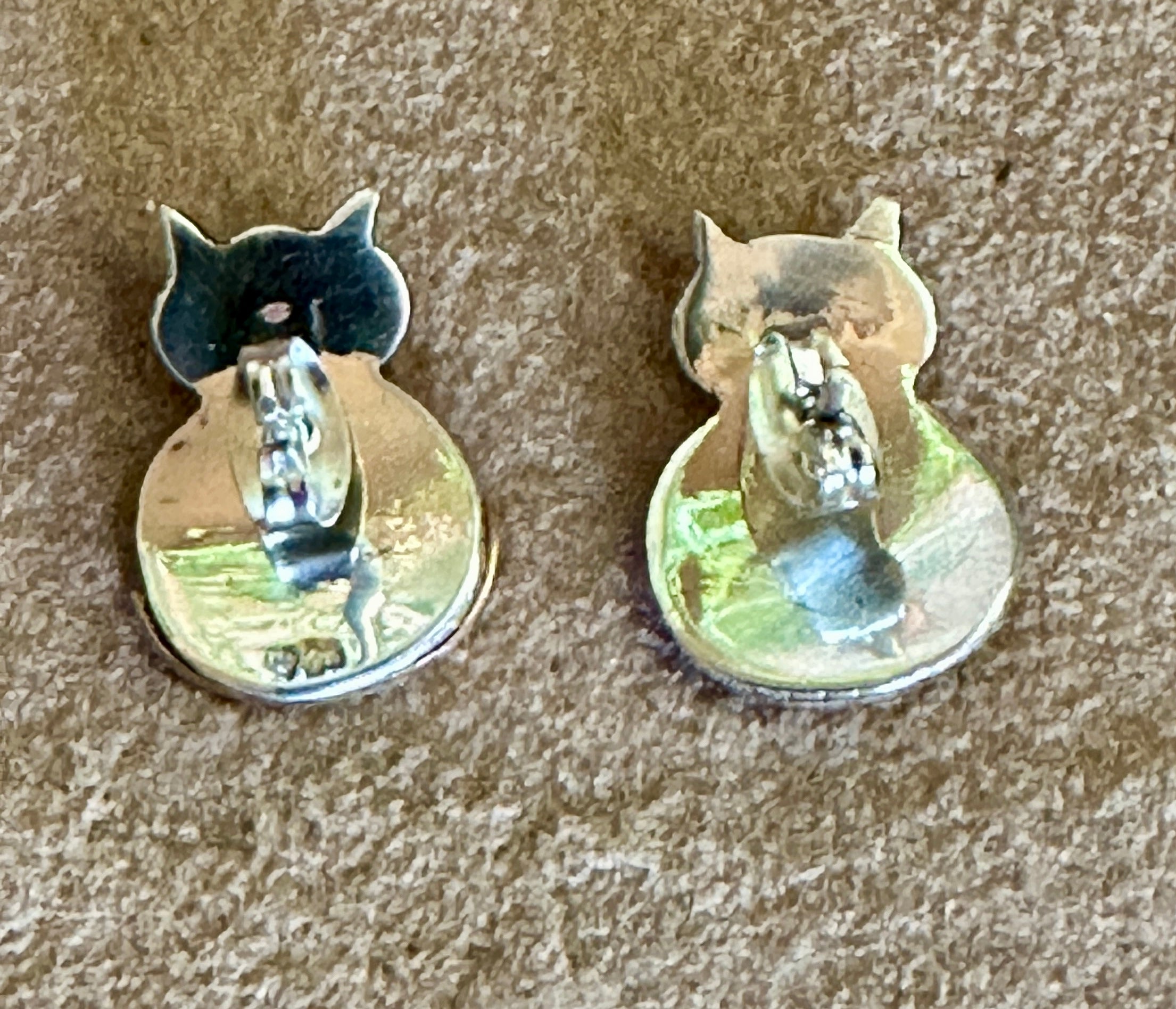 Sterling Silver & Copper Cat Earrings on Post