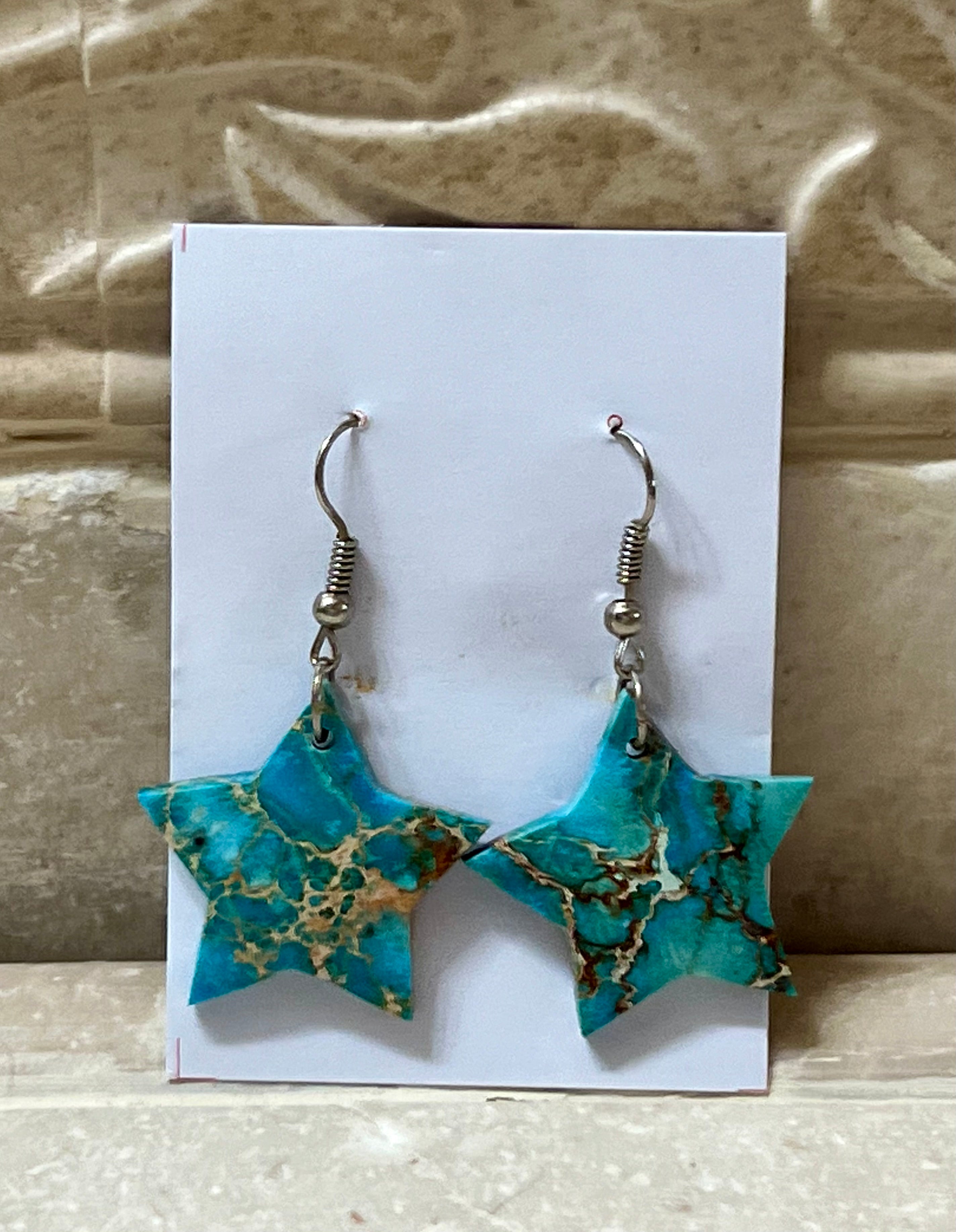 Handcrafted Blue Indigo Turquoise & Sterling Silver Star Slab Earrings