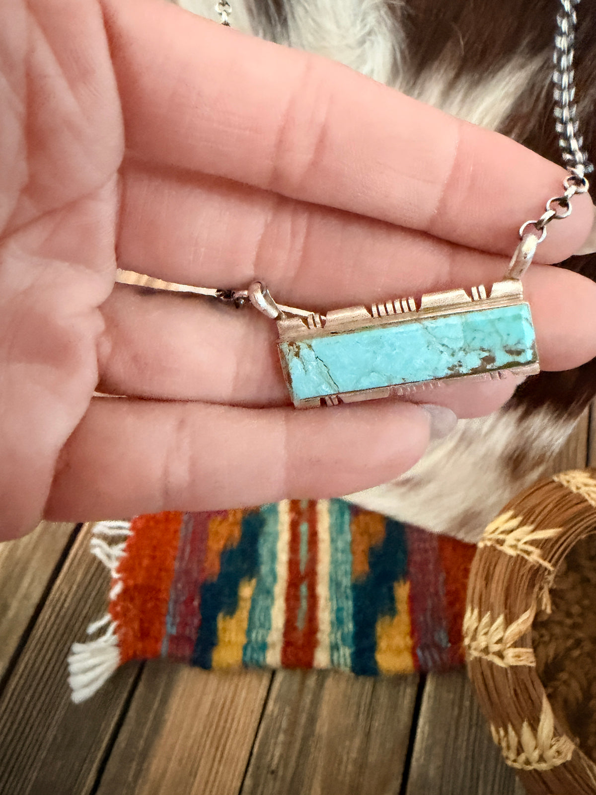 Handcrafted Turquoise & Sterling Silver Bar Necklace