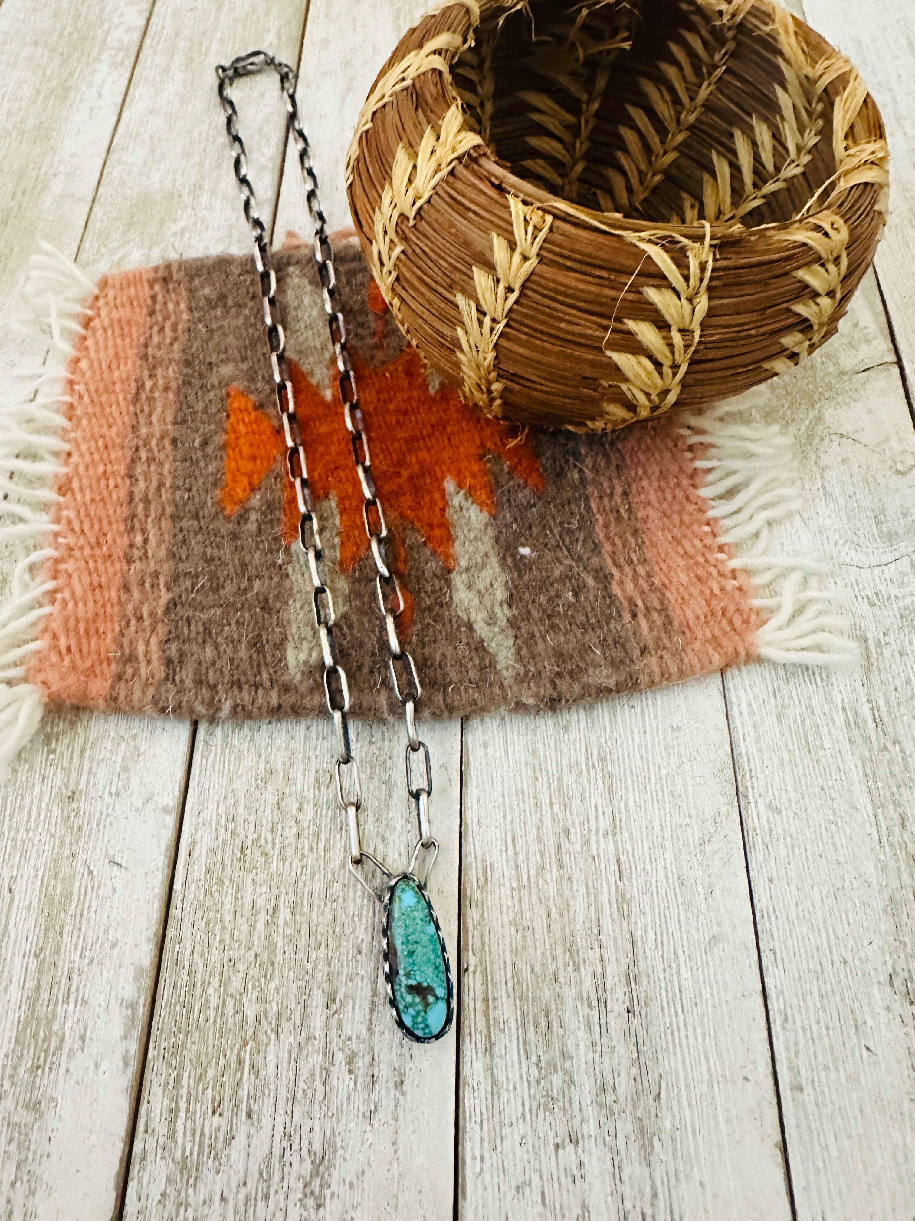 Handcrafted Turquoise & Sterling Silver Chain Necklace