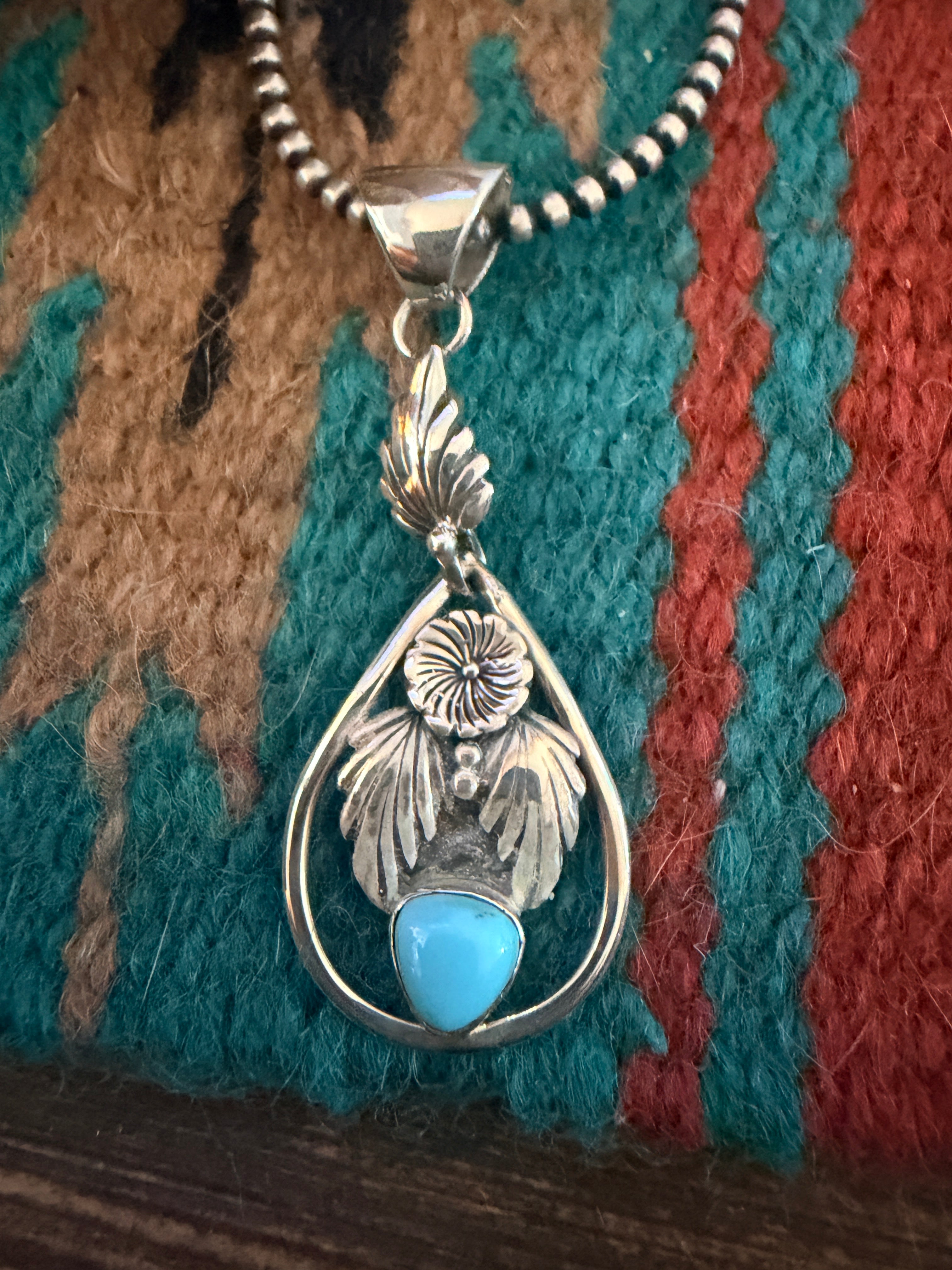 Handcrafted Turquoise & Sterling Silver Flower Pendant
