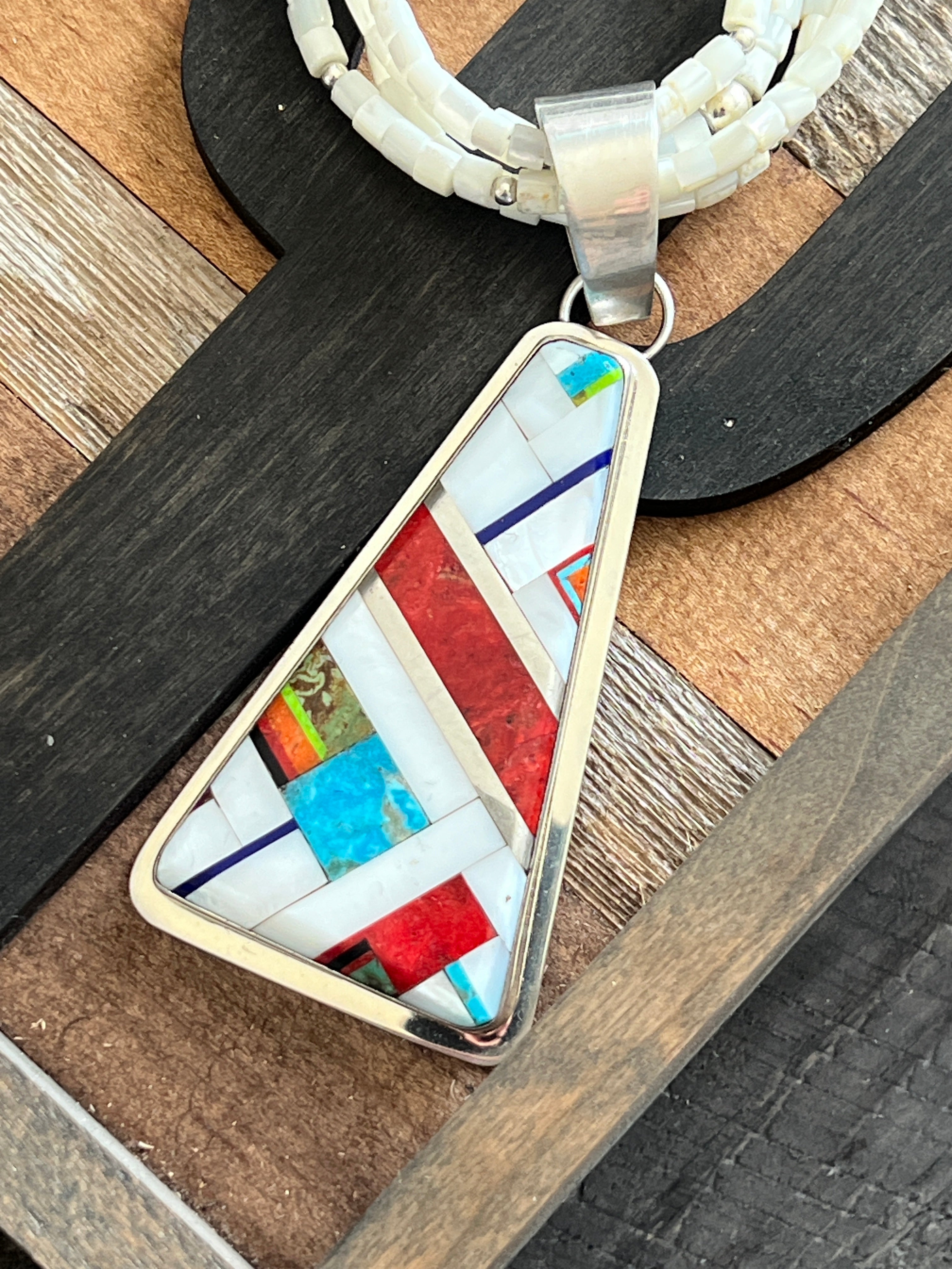 Daniel Coriz Mother Of Pearl Beaded Inlay Necklace