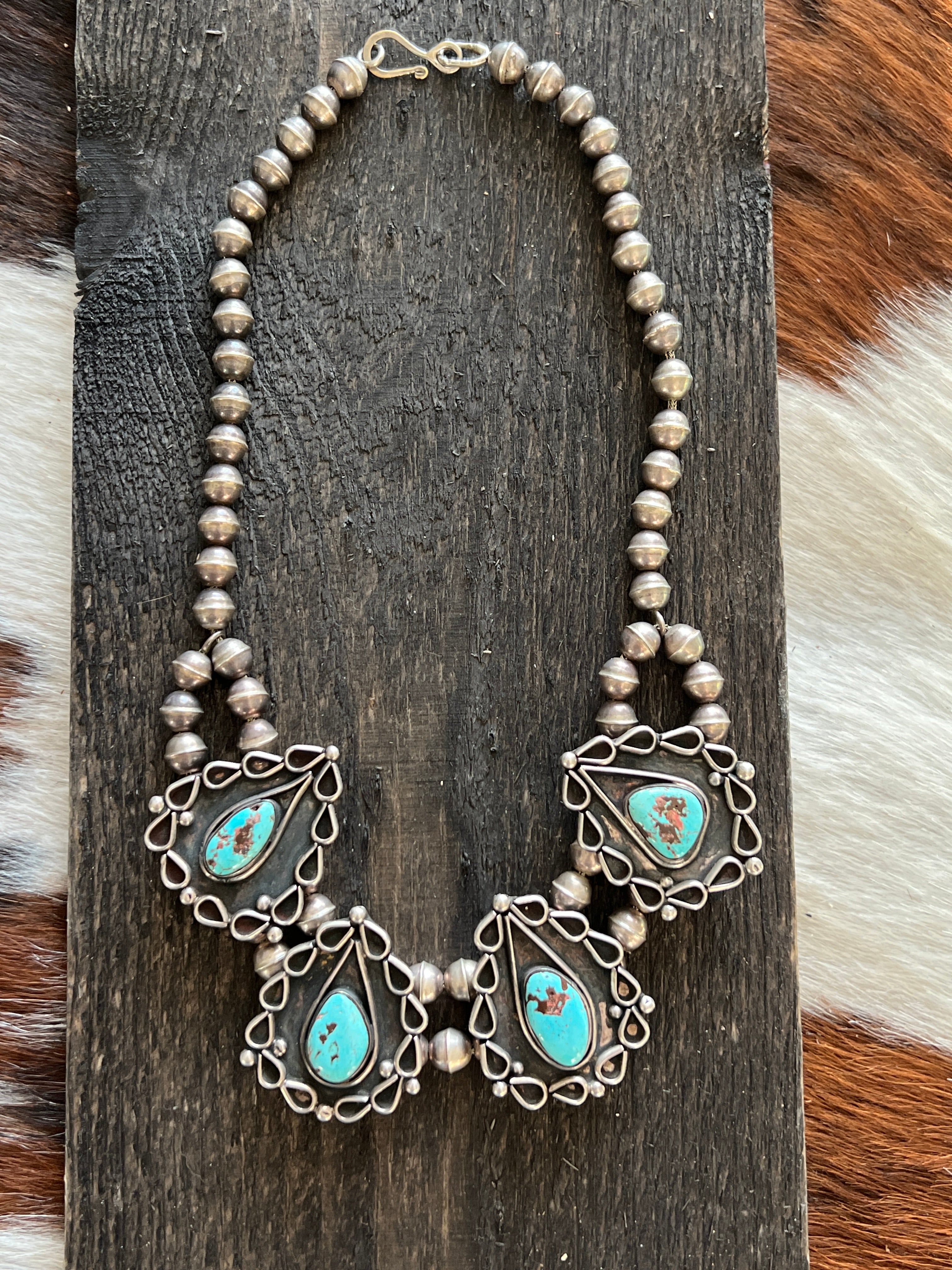 Vintage Sterling Silver and Turquoise Station Necklace