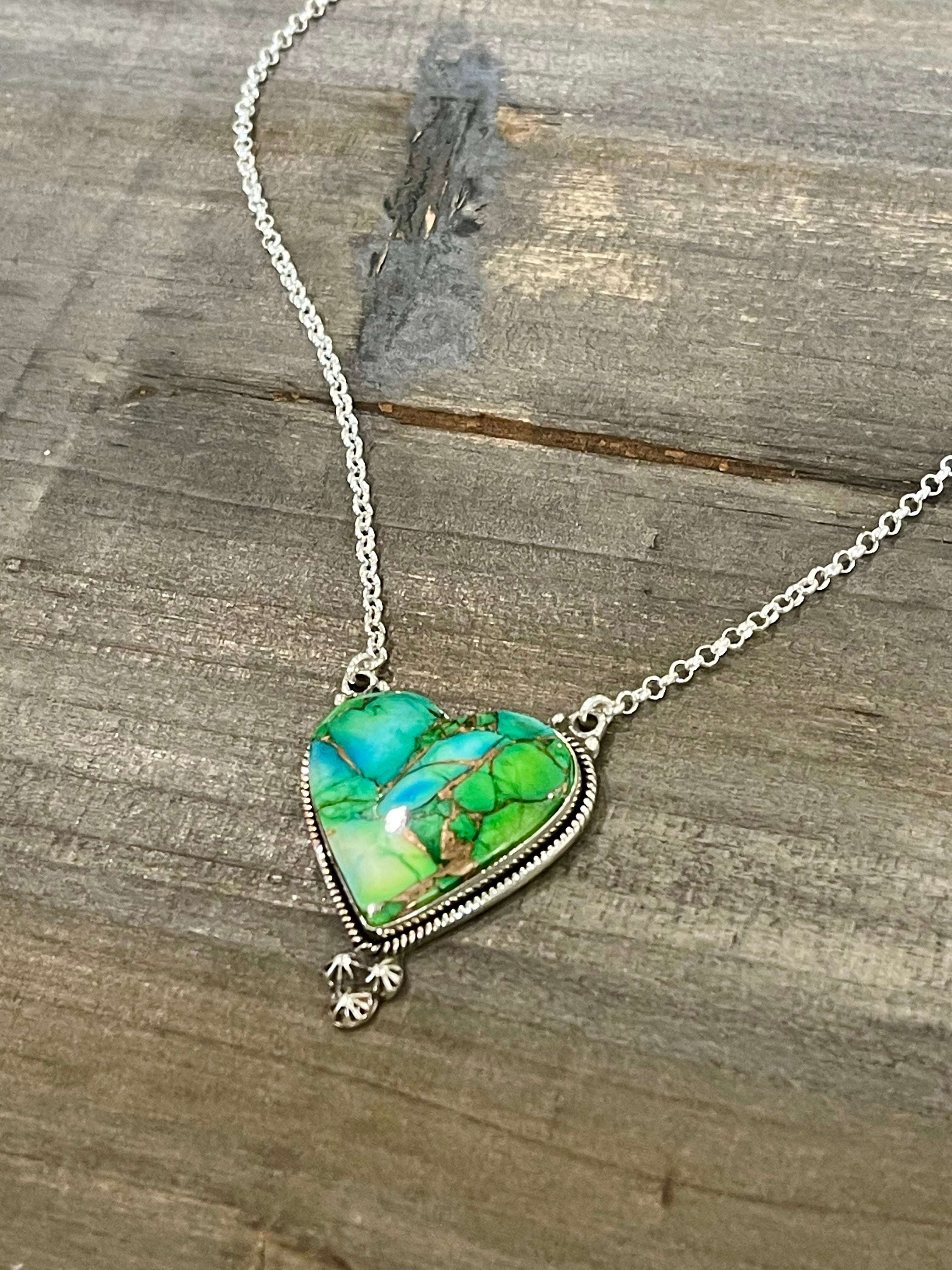 Beautiful Handmade Peacock Dahlia Heart Necklace