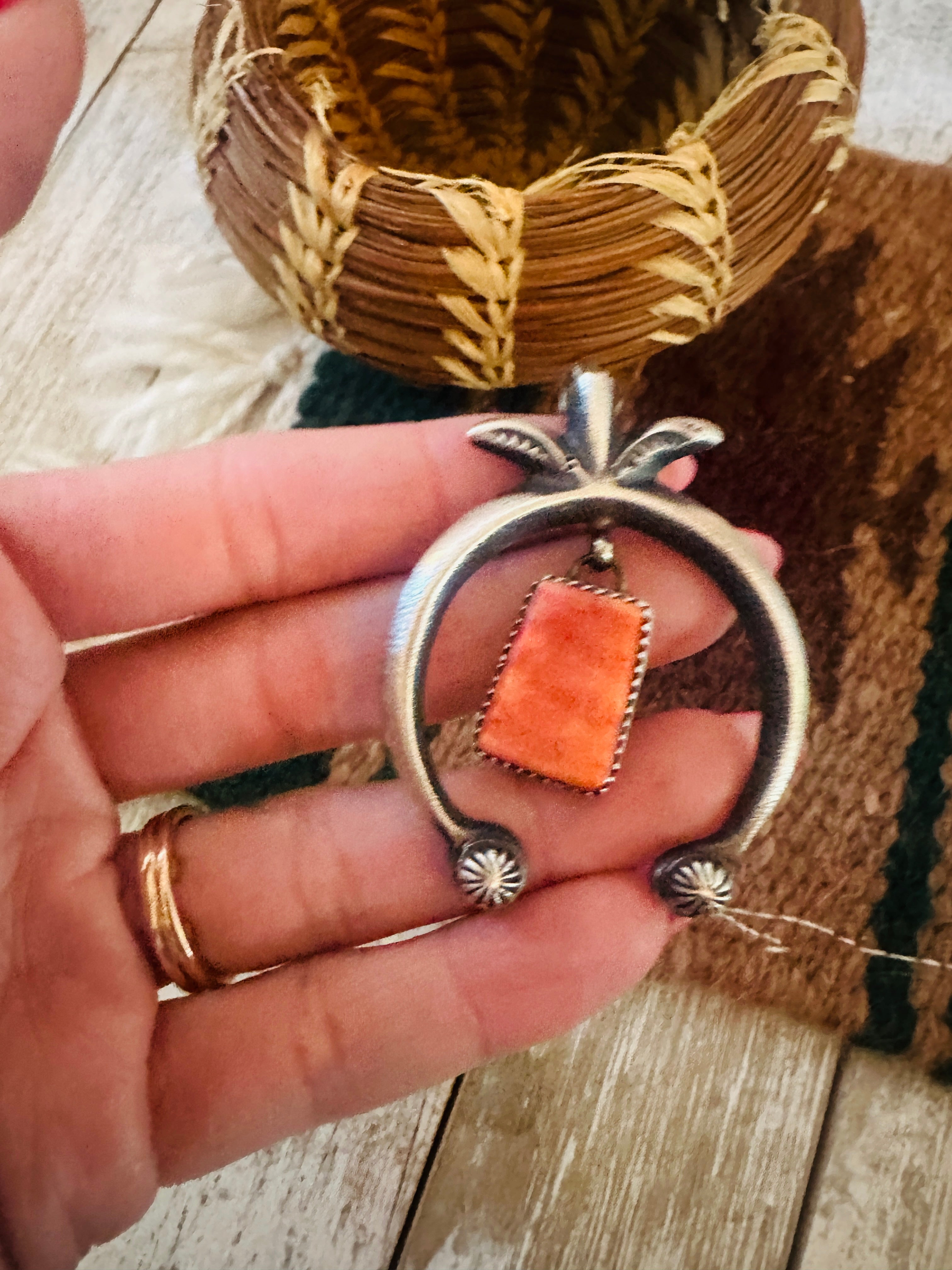 Handcrafted Sterling Silver & Orange Spiny Naja Pendant by Martha Cayatineto