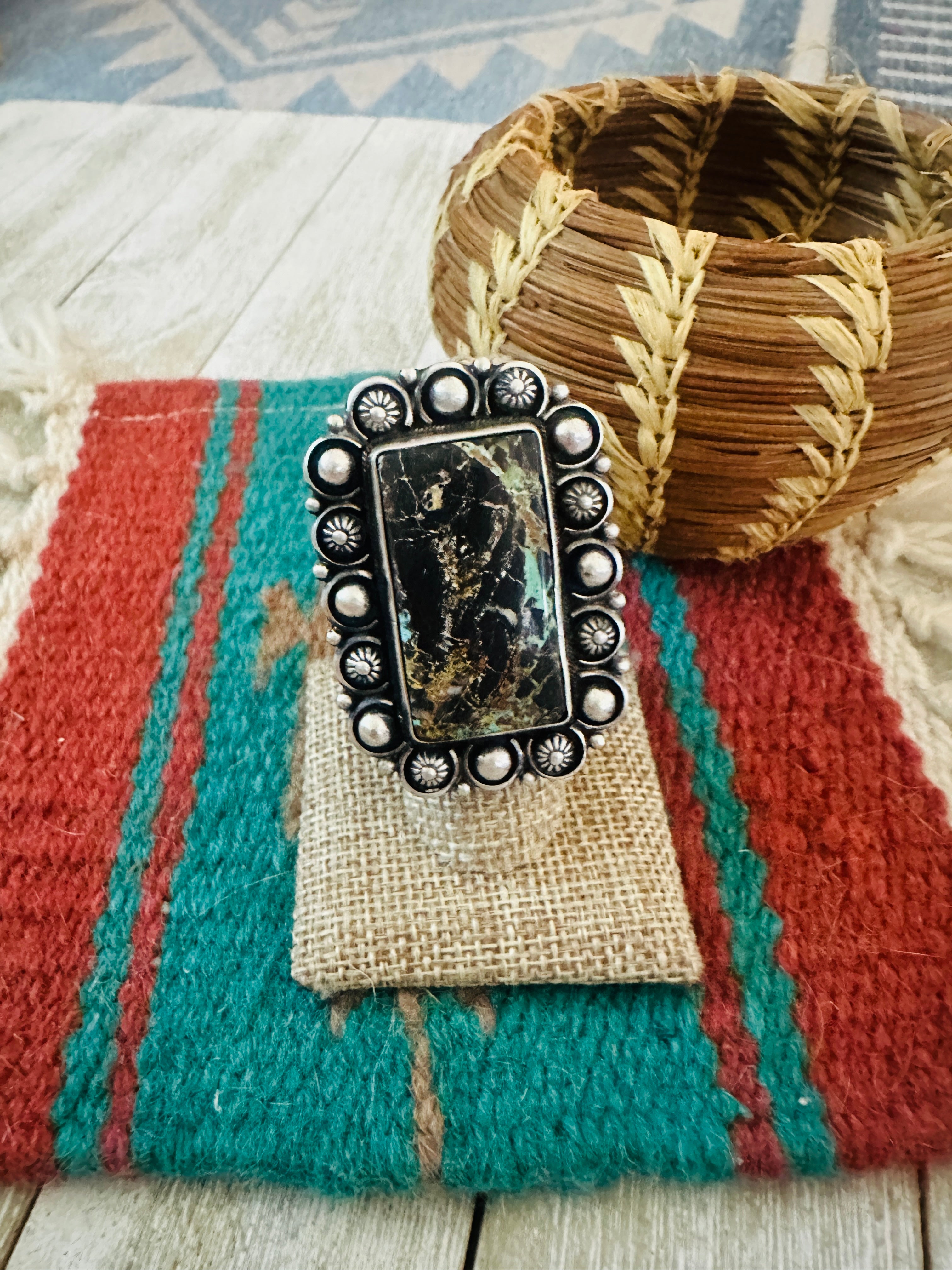 Handcrafted Blackjack Turquoise & Sterling Silver Ring Size 7 by Jackson Hoskie