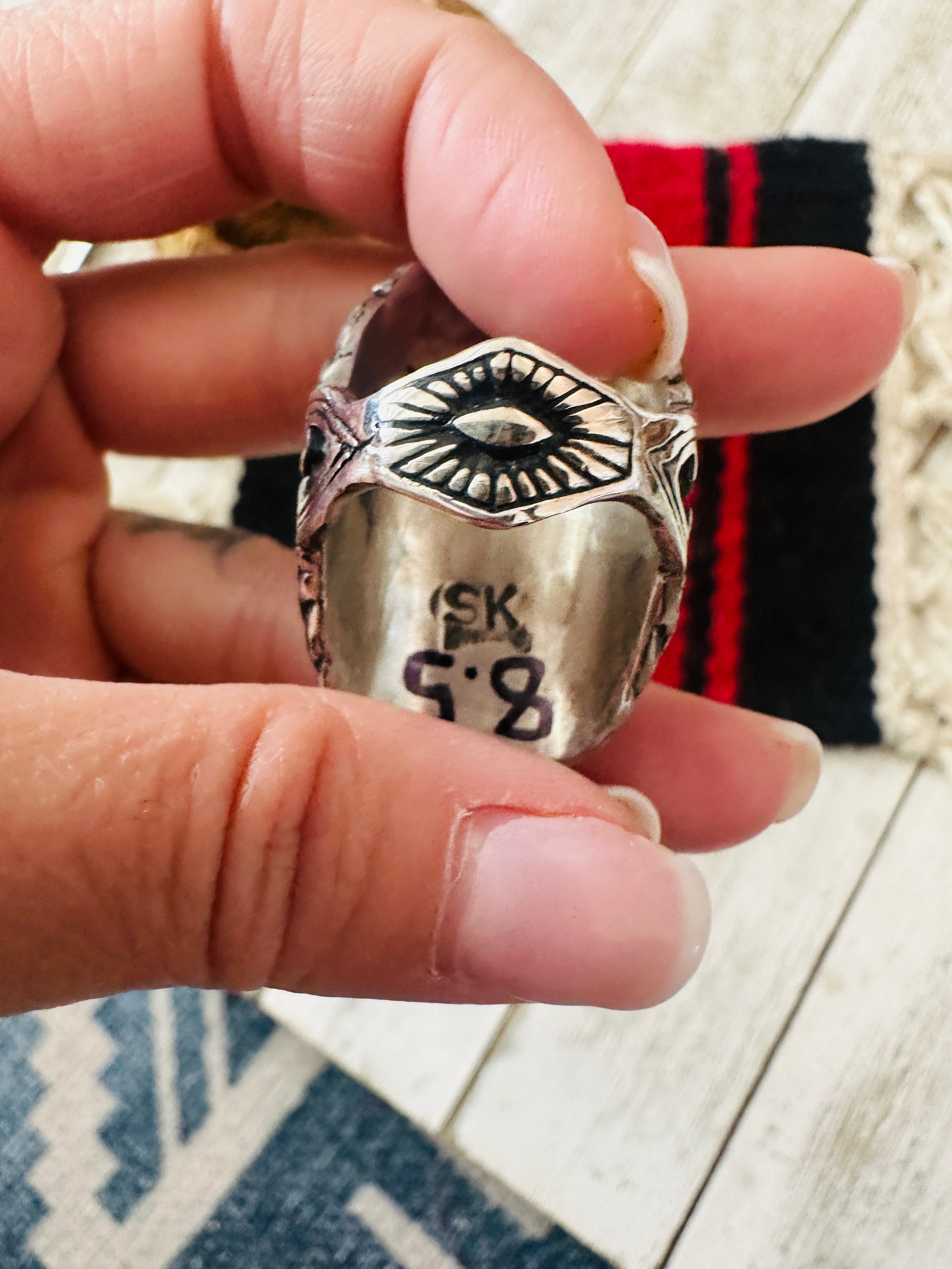 Old Pawn Navajo Sterling Silver & Red Spiny Men’s Ring Size 8.5