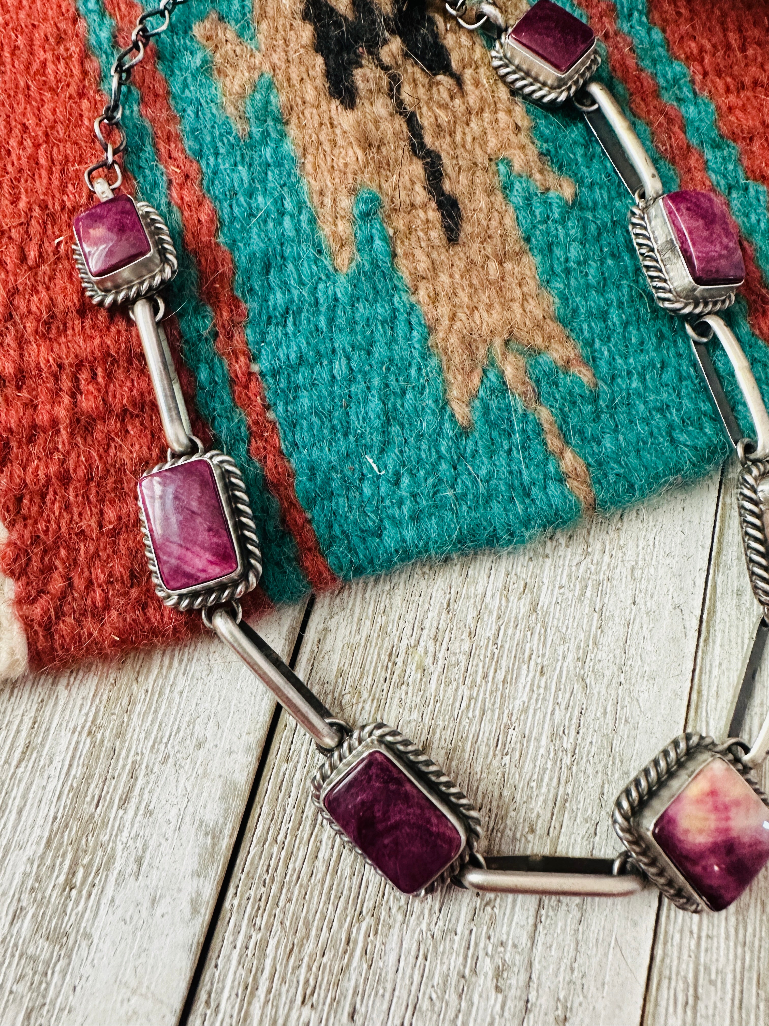 Handcrafted Sterling Silver & Purple Spiny Necklace