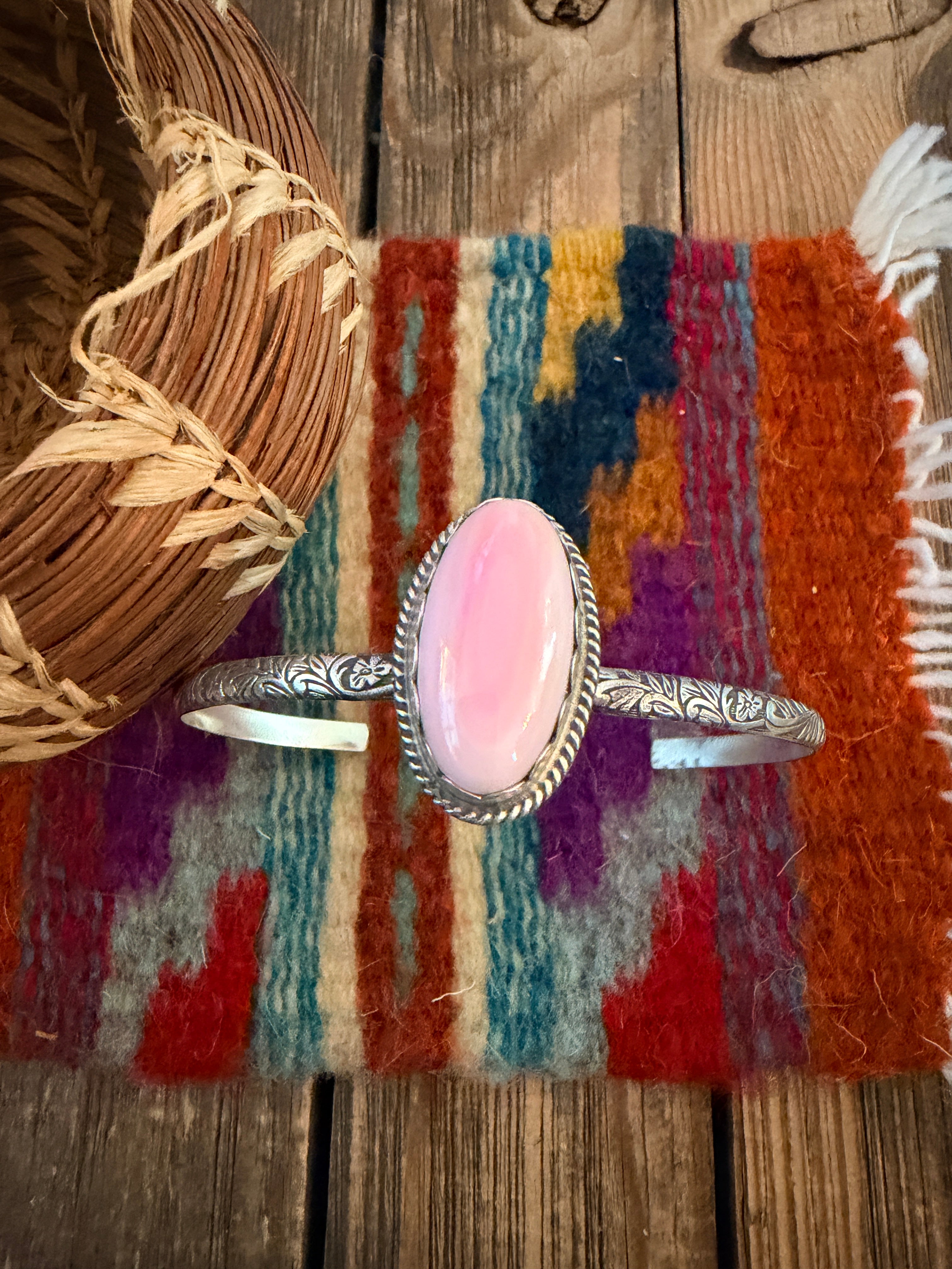 Handmade Queen Pink Conch & Sterling Silver Cuff Bracelet