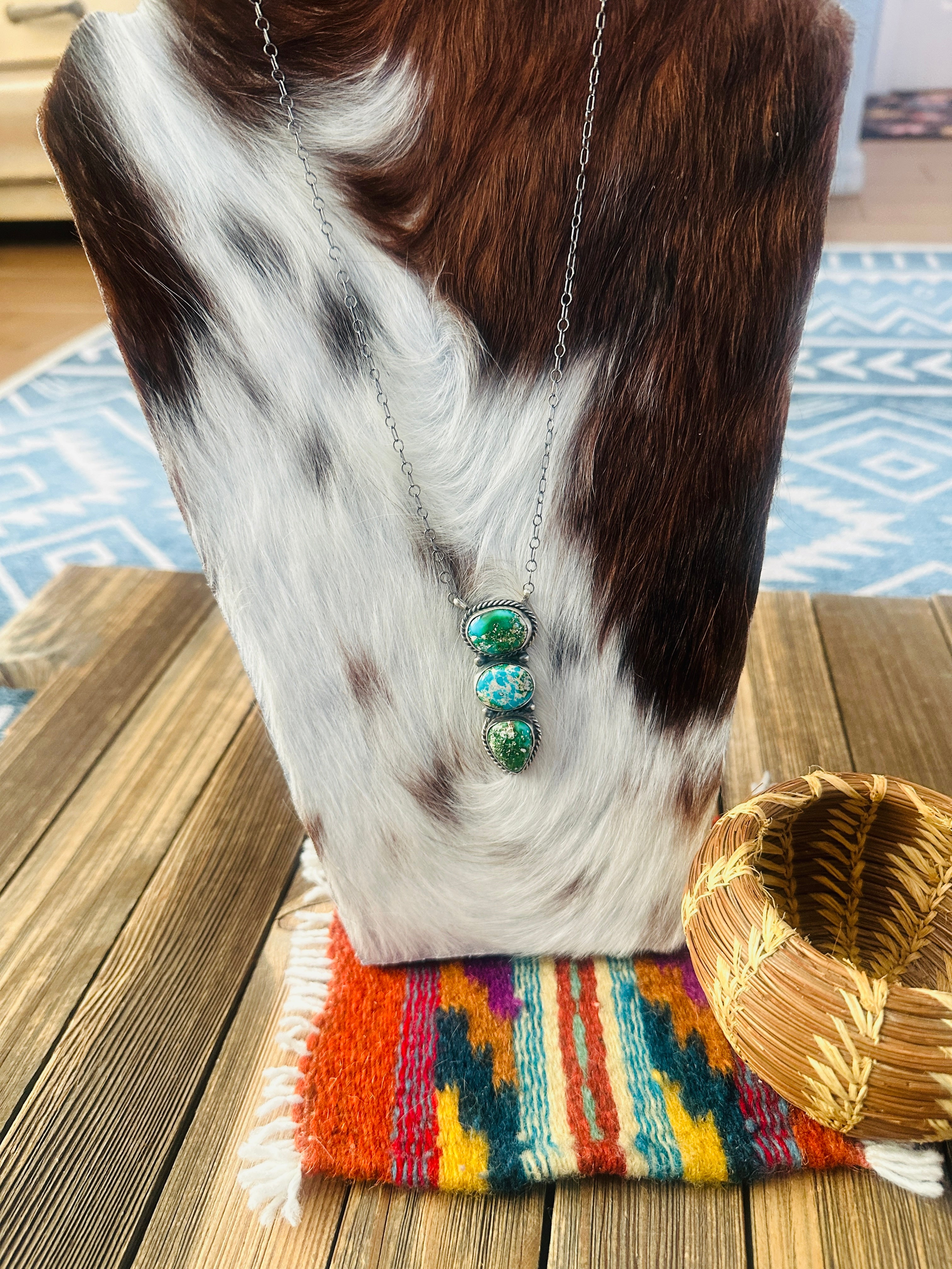Handcrafted Sonoran Mountain Turquoise & Sterling Silver Necklace by Vicky Hicks