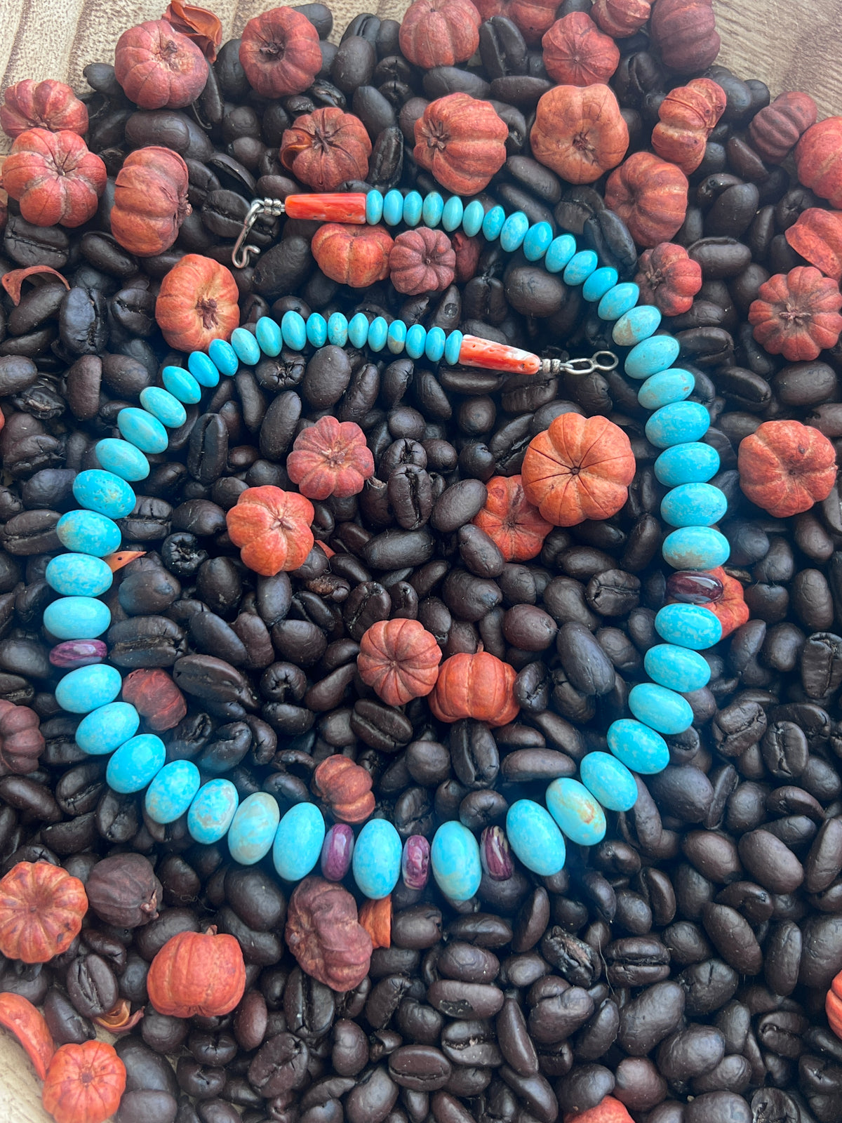 Estate Collection Graduated Number 8 Turquoise and Purple Spiny Oyster Beaded Rondelle Necklace, 16-5/8”