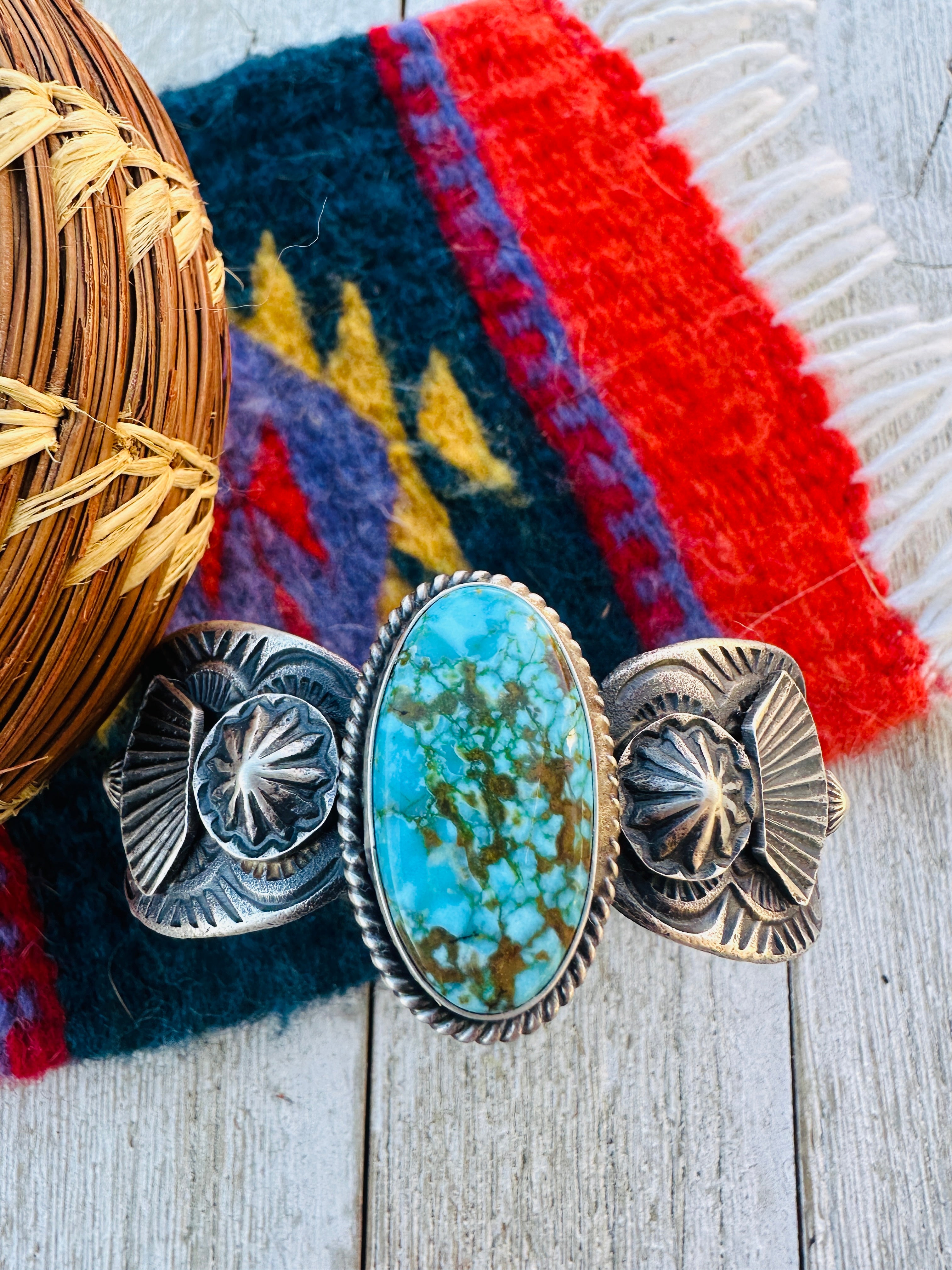 Handcrafted Number 8 Turquoise & Sterling Silver Cuff Bracelet by Kevin Billah