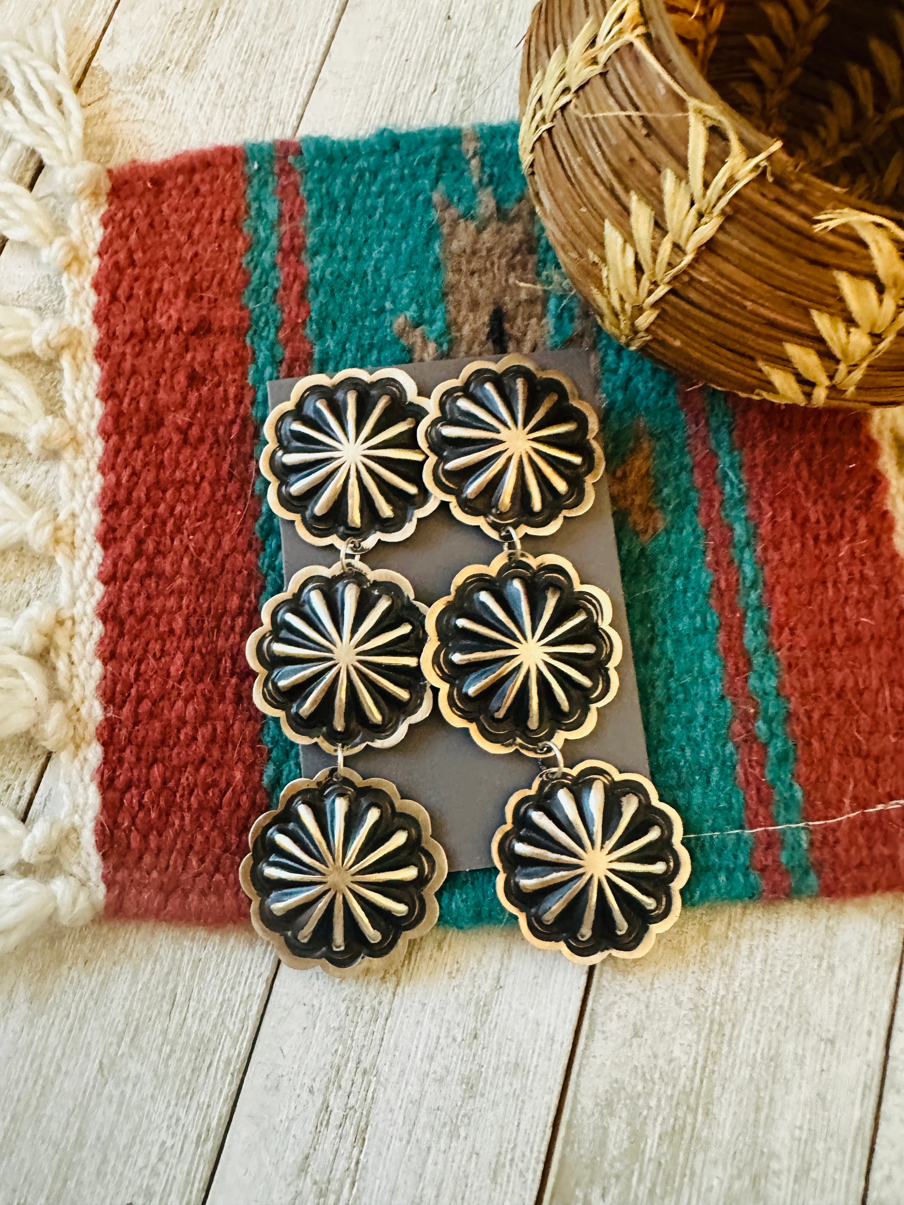 Handcrafted & Hand Stamped Sterling Silver Concho Dangle Earrings