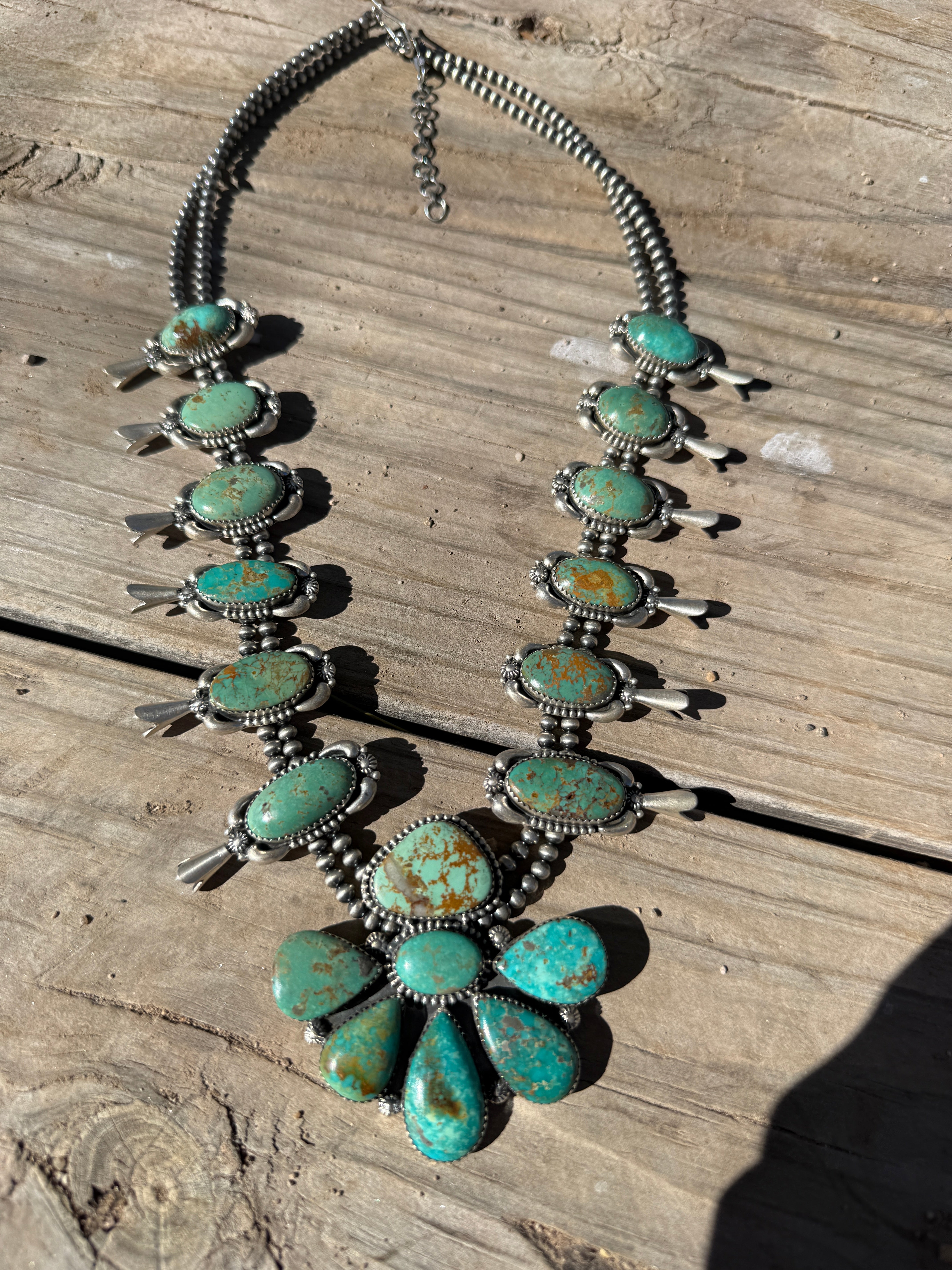 Handmade Sterling Silver Mantis Turquoise Blossom Necklace Signed Nizhoni