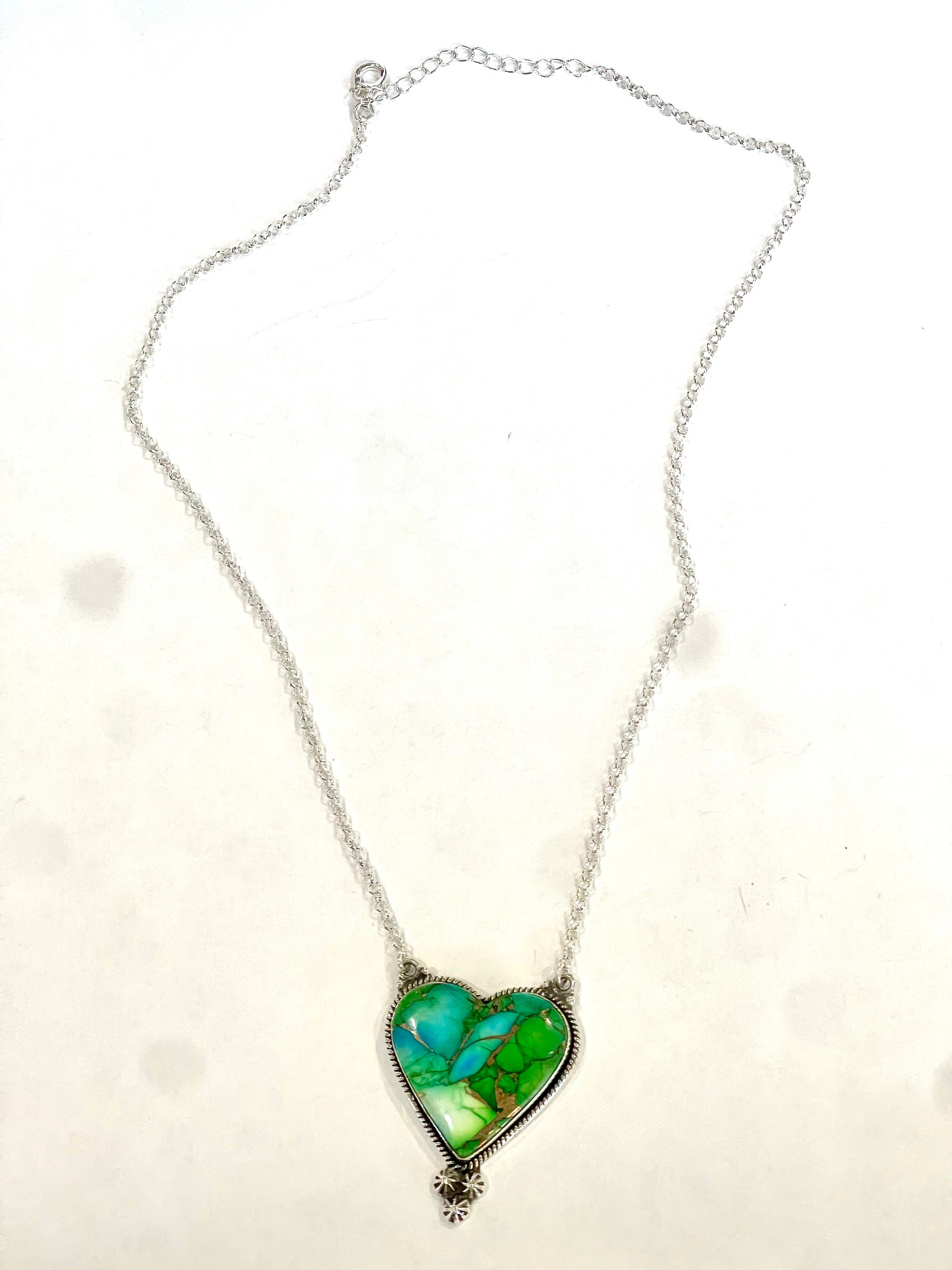 Beautiful Handmade Peacock Dahlia Heart Necklace