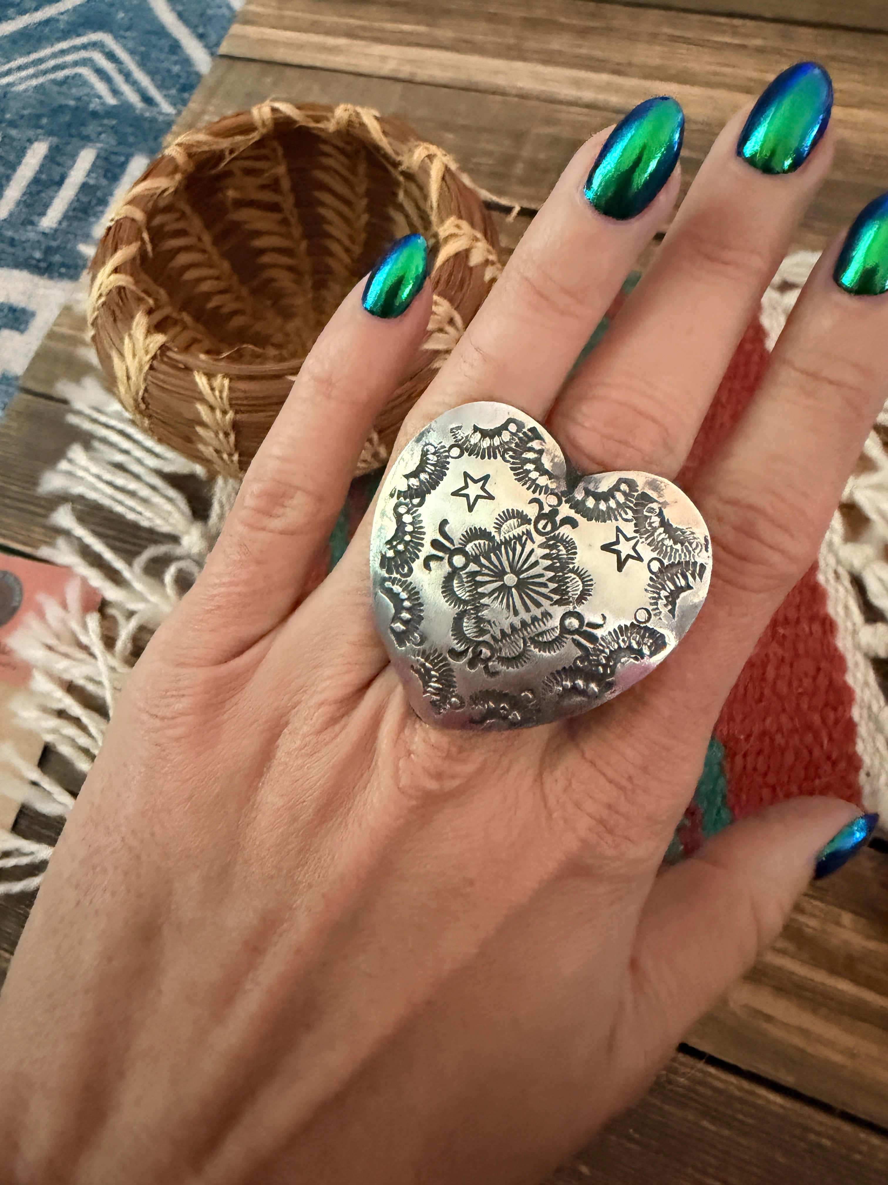 Handcrafted Sterling Silver Adjustable Heart Concho Ring by Vincent Platero
