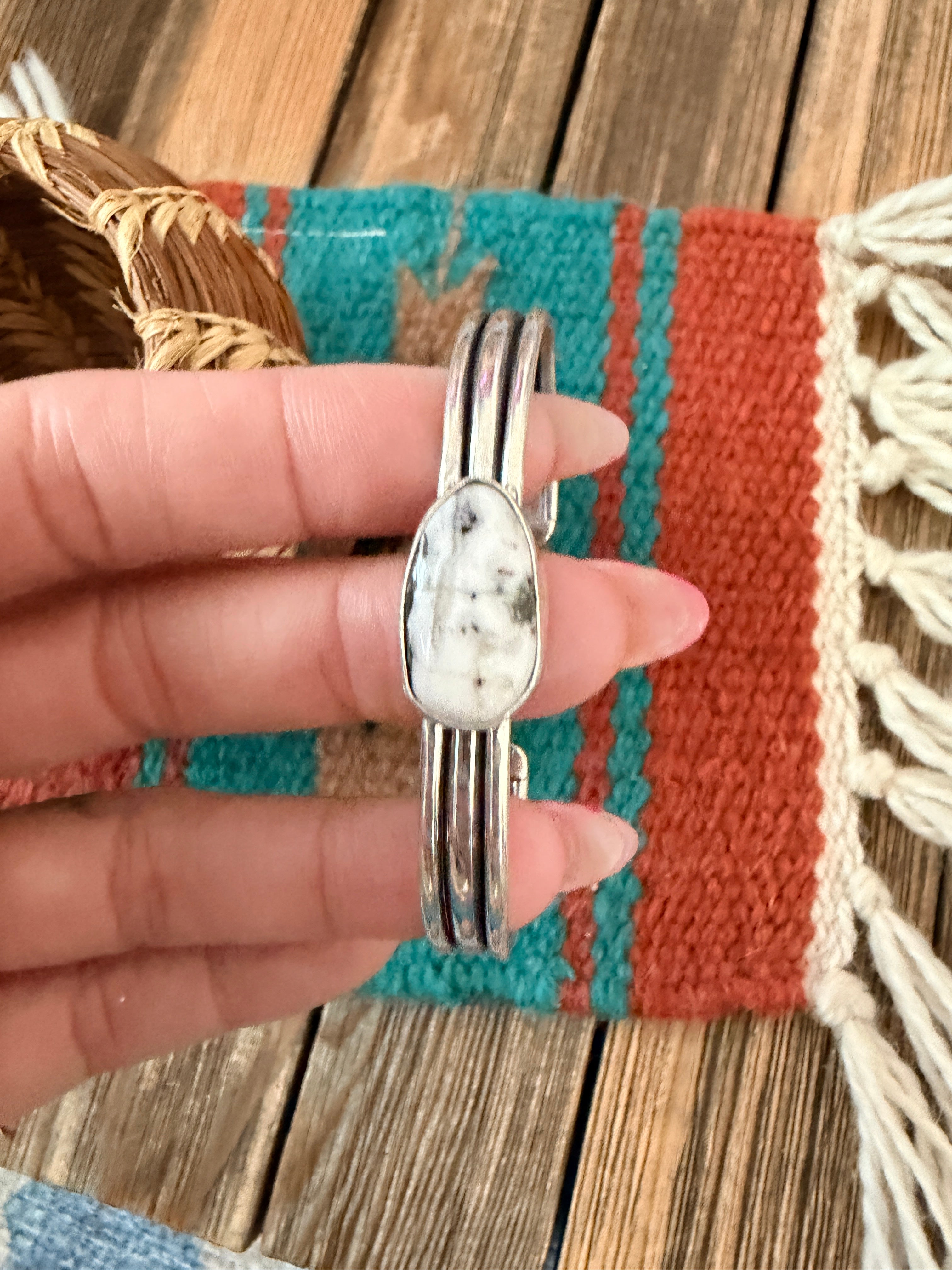 Handcrafted White Buffalo & Sterling Silver Cuff Bracelet