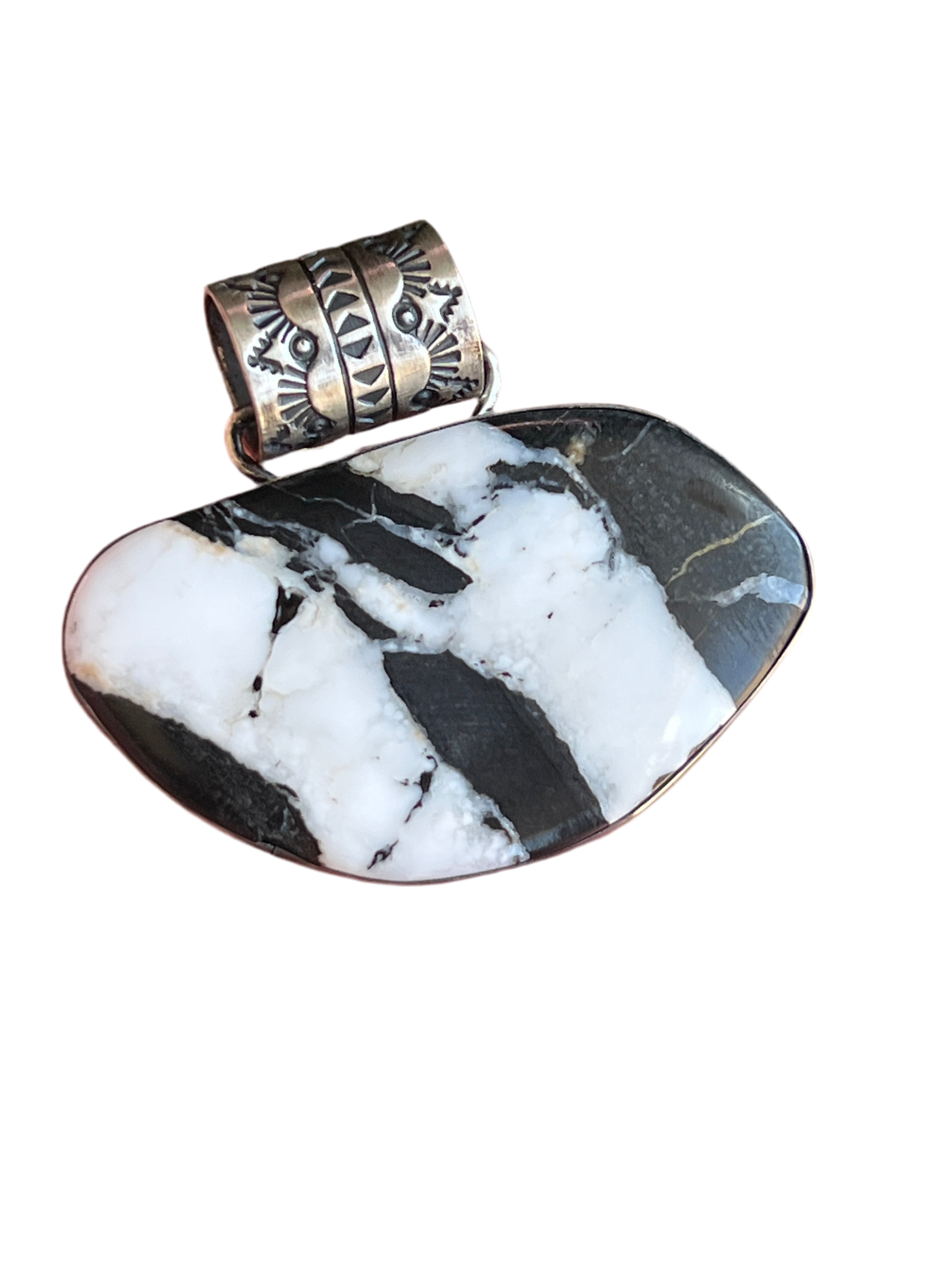 Handcrafted Sterling Silver and White Buffalo Solo Pendant by Angela Martin