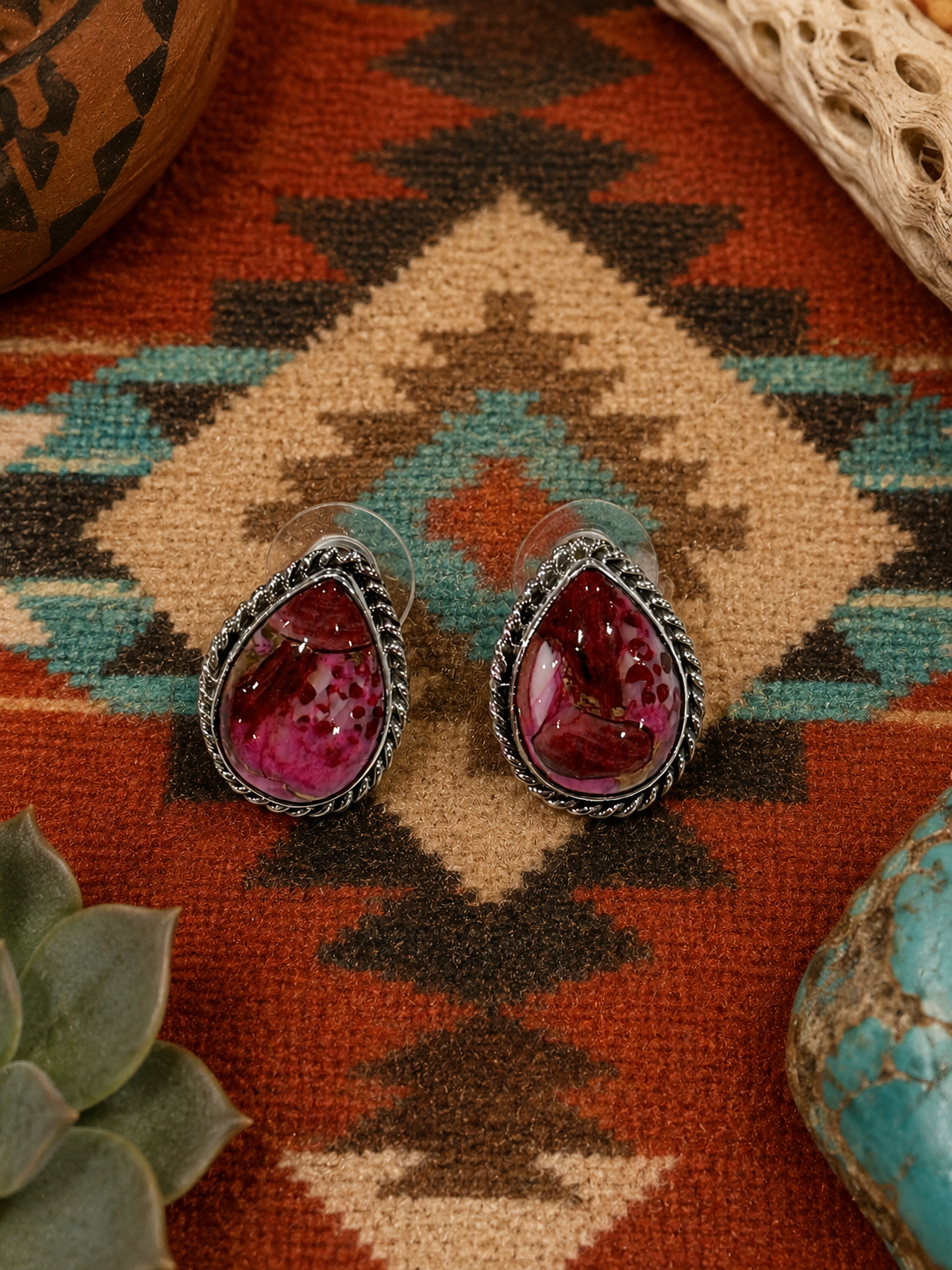 Handcrafted Pink Dream Mojave and Sterling Silver Teardrop Post Earrings