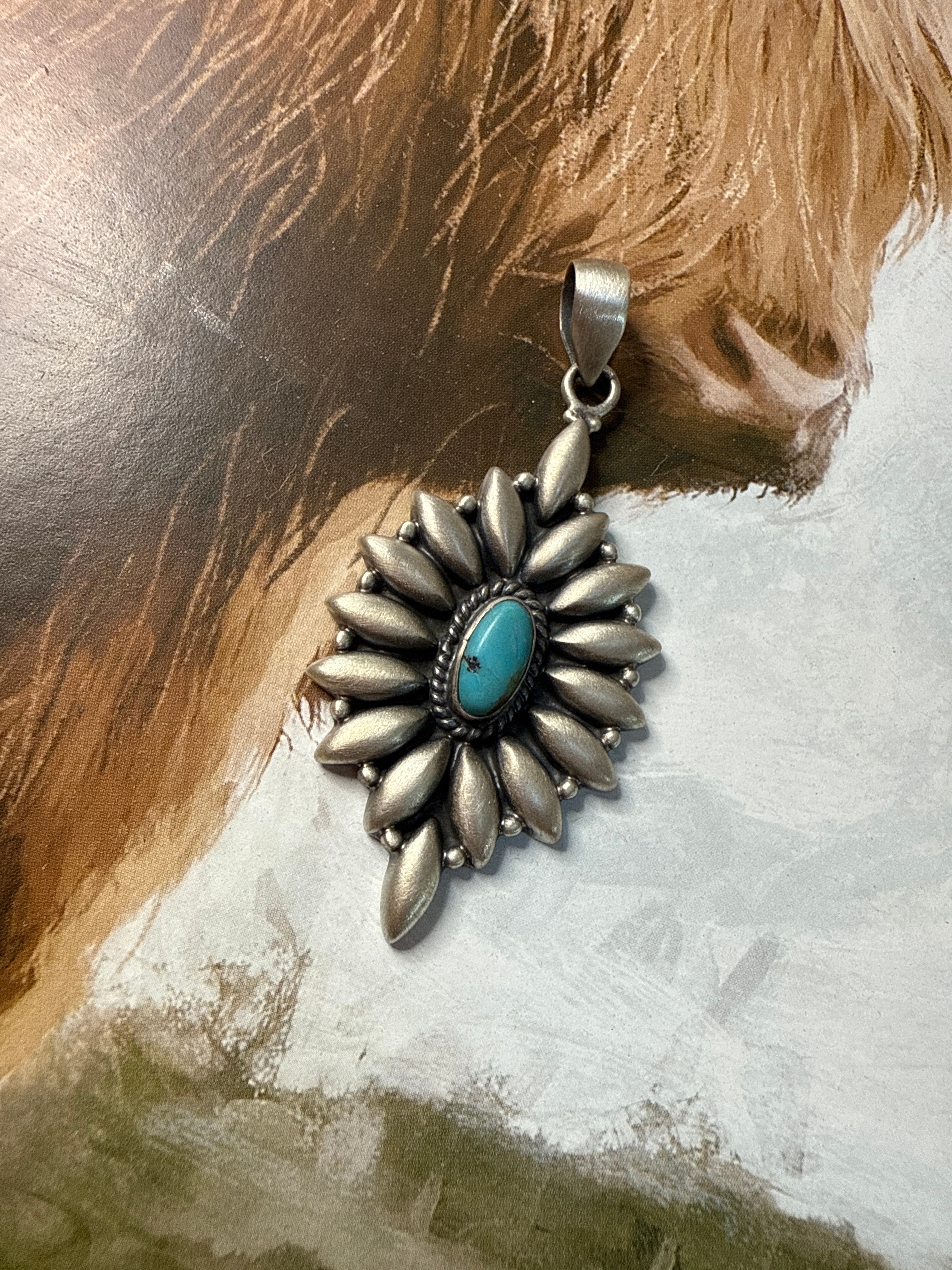 Beautiful Handmade Sterling Silver & Turquoise Flower Pendant