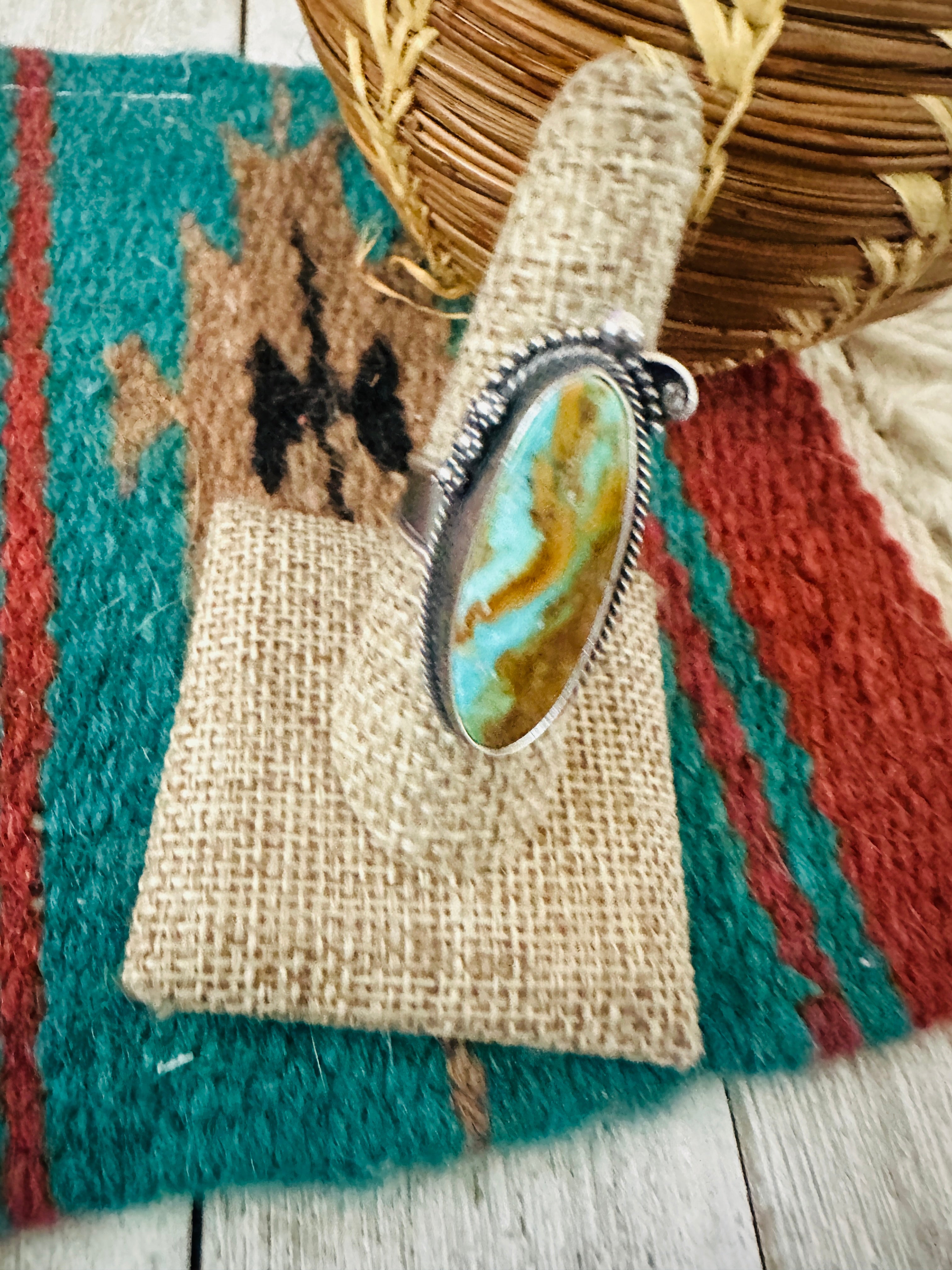 Handcrafted Turquoise & Sterling Silver Adjustable Ring by Jacqueline Silver