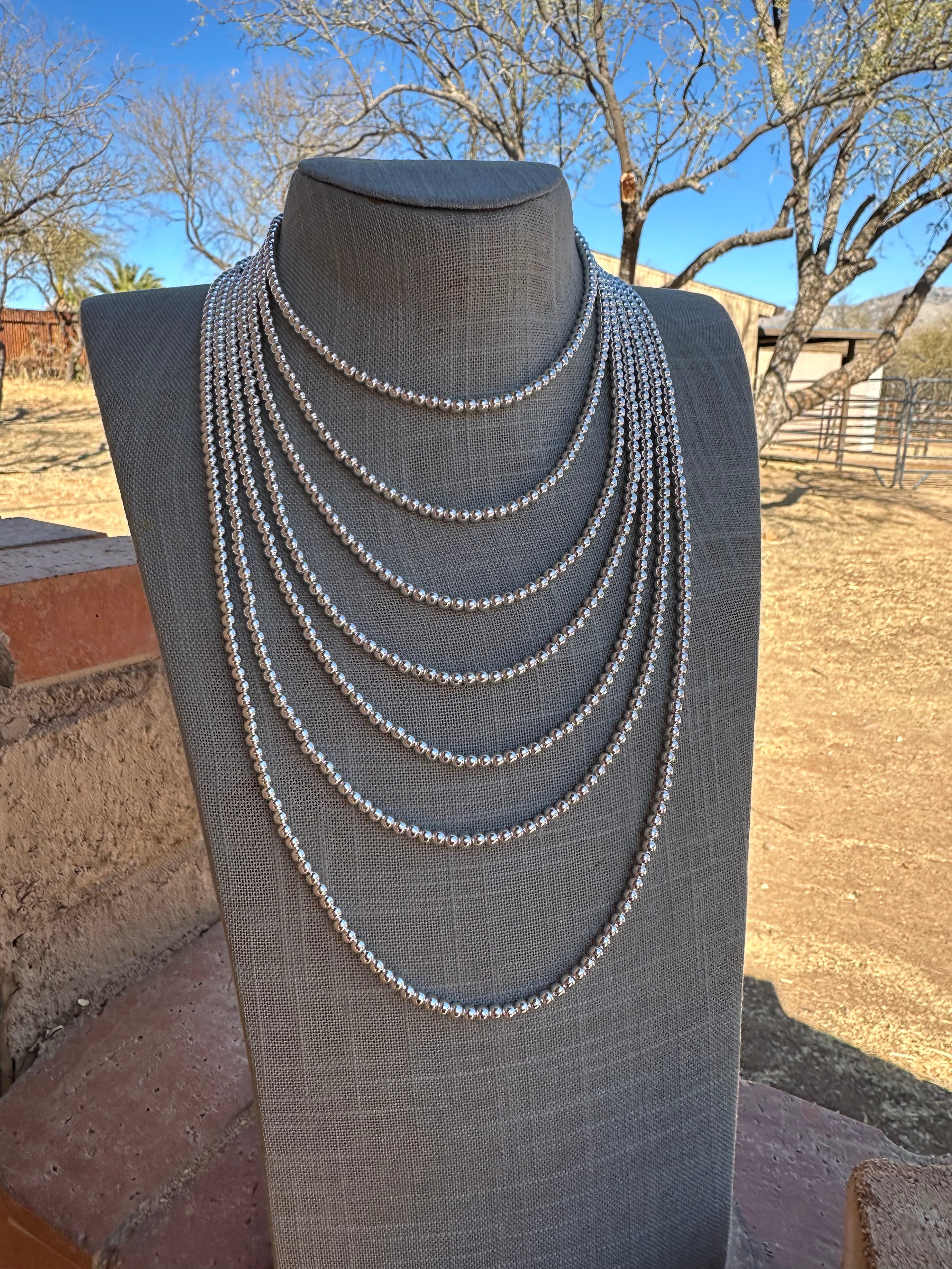 Handcrafted Sterling Silver Elegant Pearl Beaded Necklace 4mm