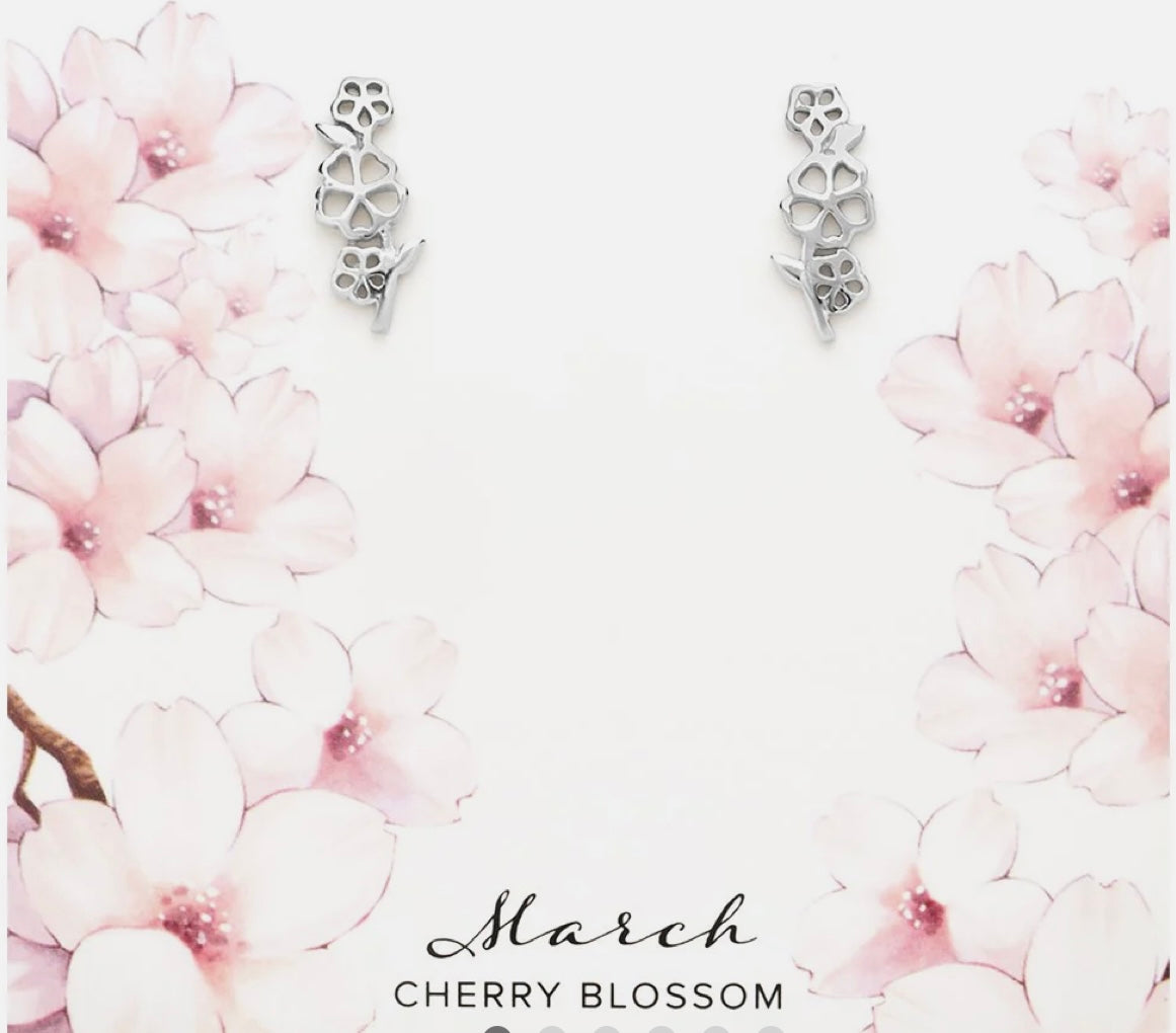 Sterling Silver Birthday Flower Stud Earrings March