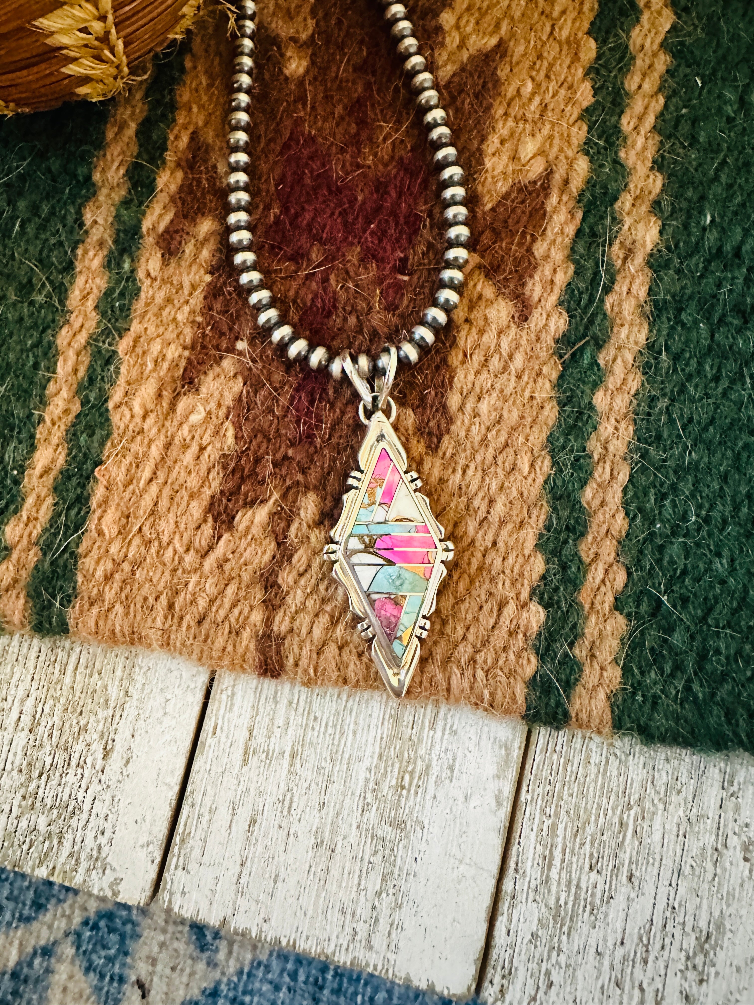 Handcrafted Cotton Candy & Sterling Silver Inlay Pendant