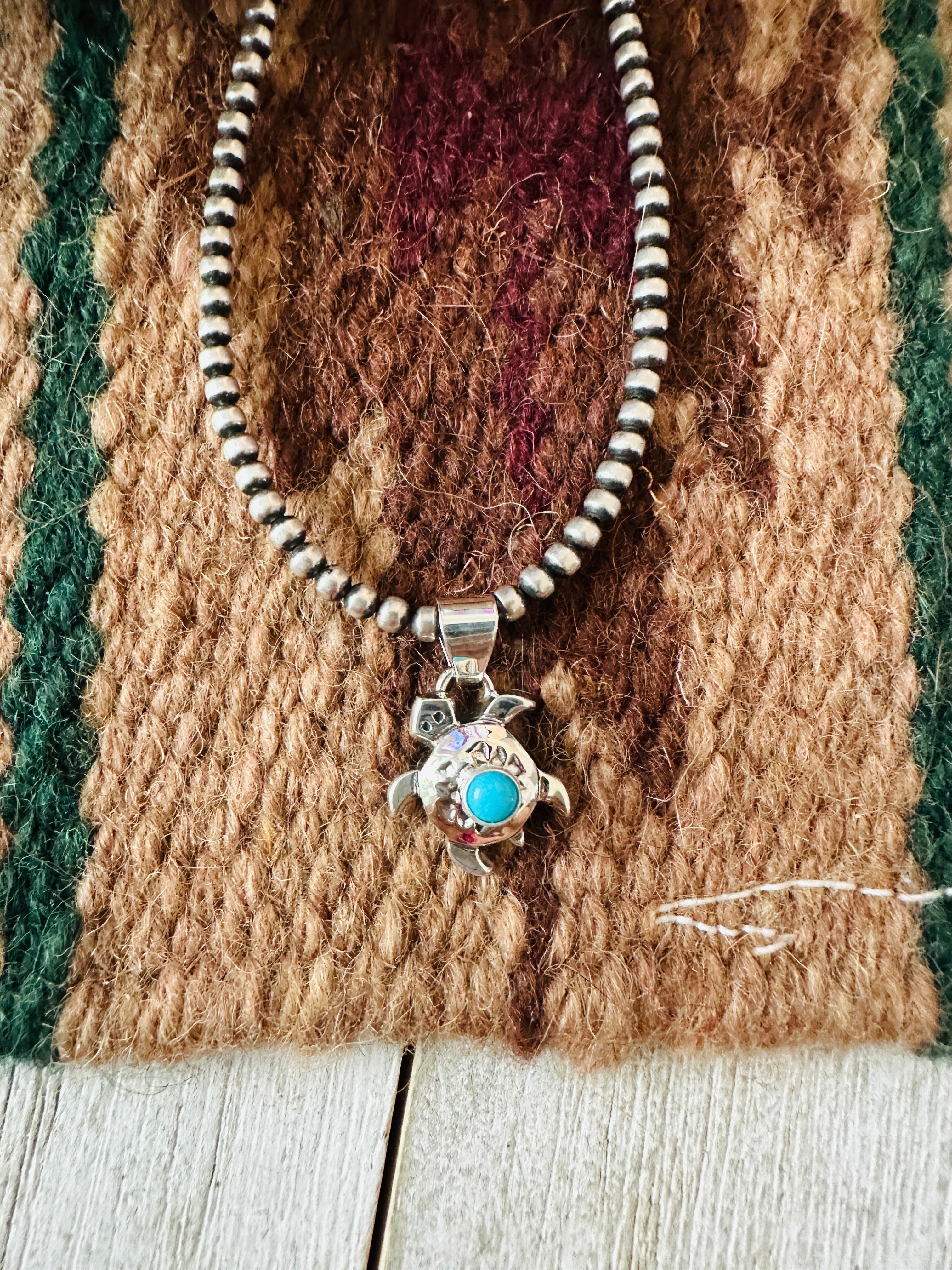 Handcrafted Turquoise & Sterling Silver Mini Turtle Pendant