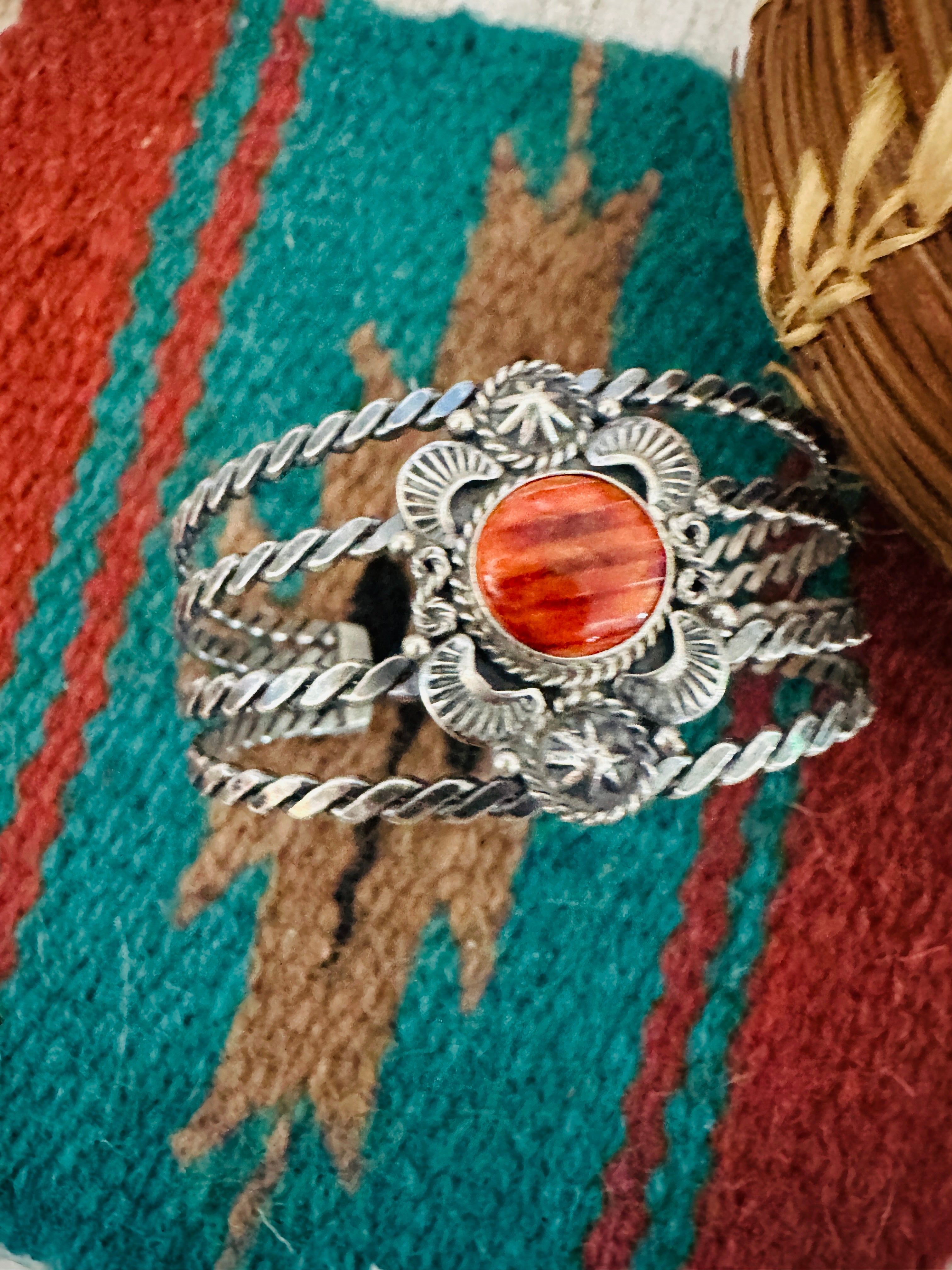 Handcrafted Sterling Silver & Orange Spiny Oyster Cuff Bracelet