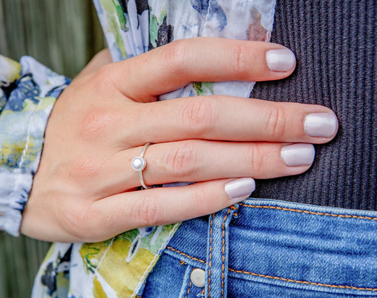Petite White Pearl Sterling Silver Ring